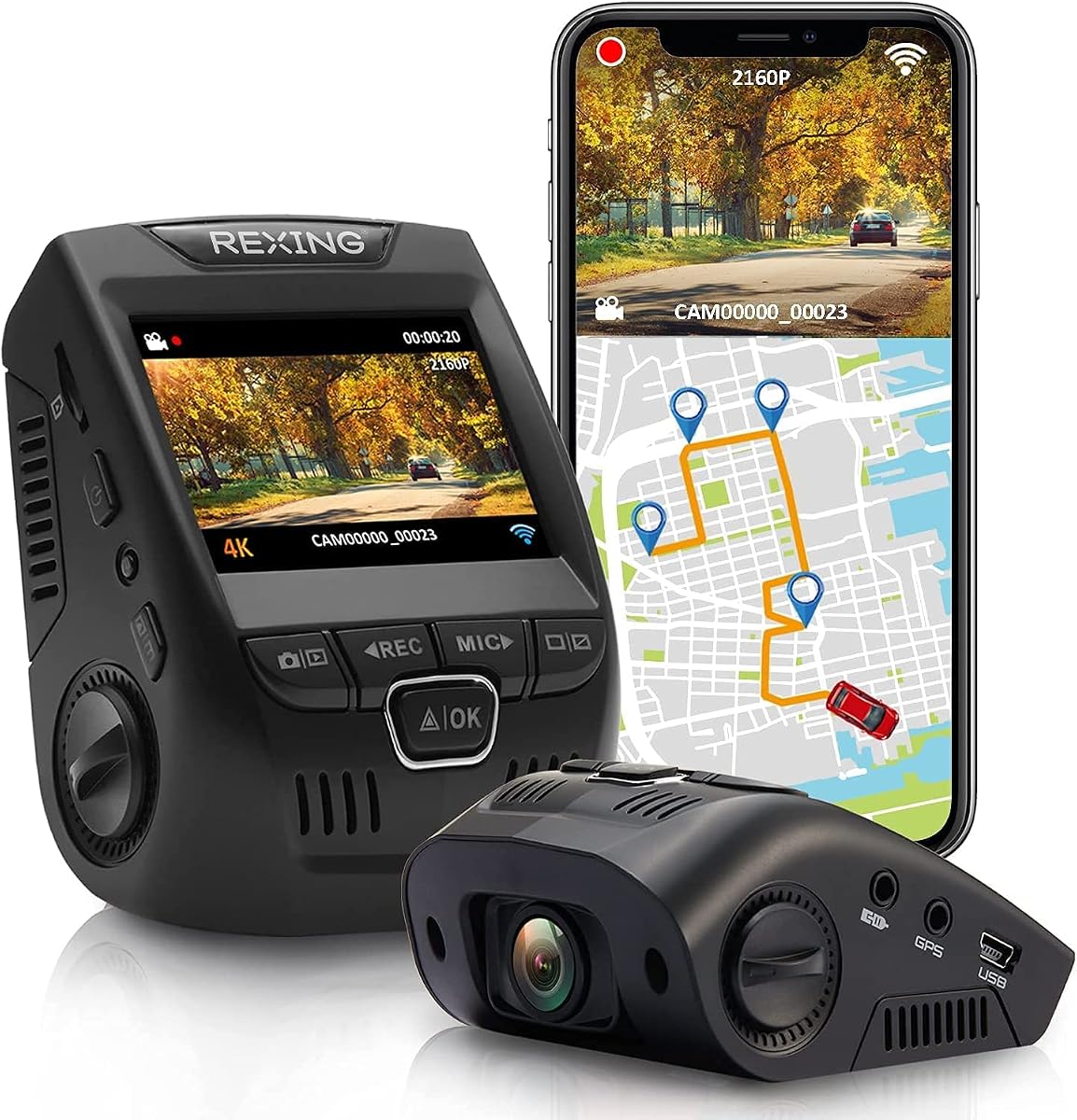 Cámara de salpicadero para coche V1GW-4K Ultra HD con registrador GPS integrado, pantalla LCD de 2,4", Wi-Fi, cámara grabadora de salpicadero gran angular de 170° con sensor G, WDR, grabación en bucle, supercondensador, aplicación móvil, hasta 256 GB