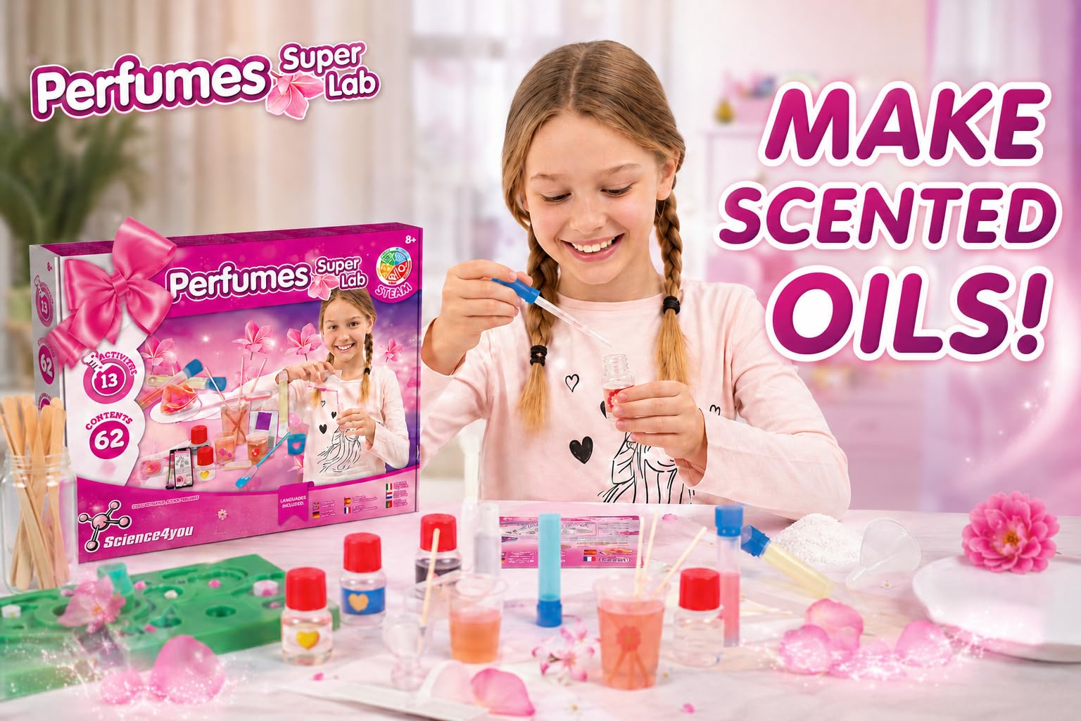Science4you Super Laboratorio de Perfumes - Fábrica para crear tus Colonias, Juego con 13 experimentos, Juguetes y Regalos para Niños 7 8 9 10+ años