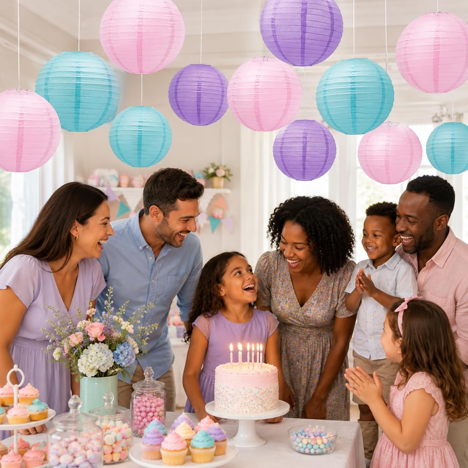 9-Pack Pink, Purple & Blue Hanging Paper Lanterns Party Decorations image 5