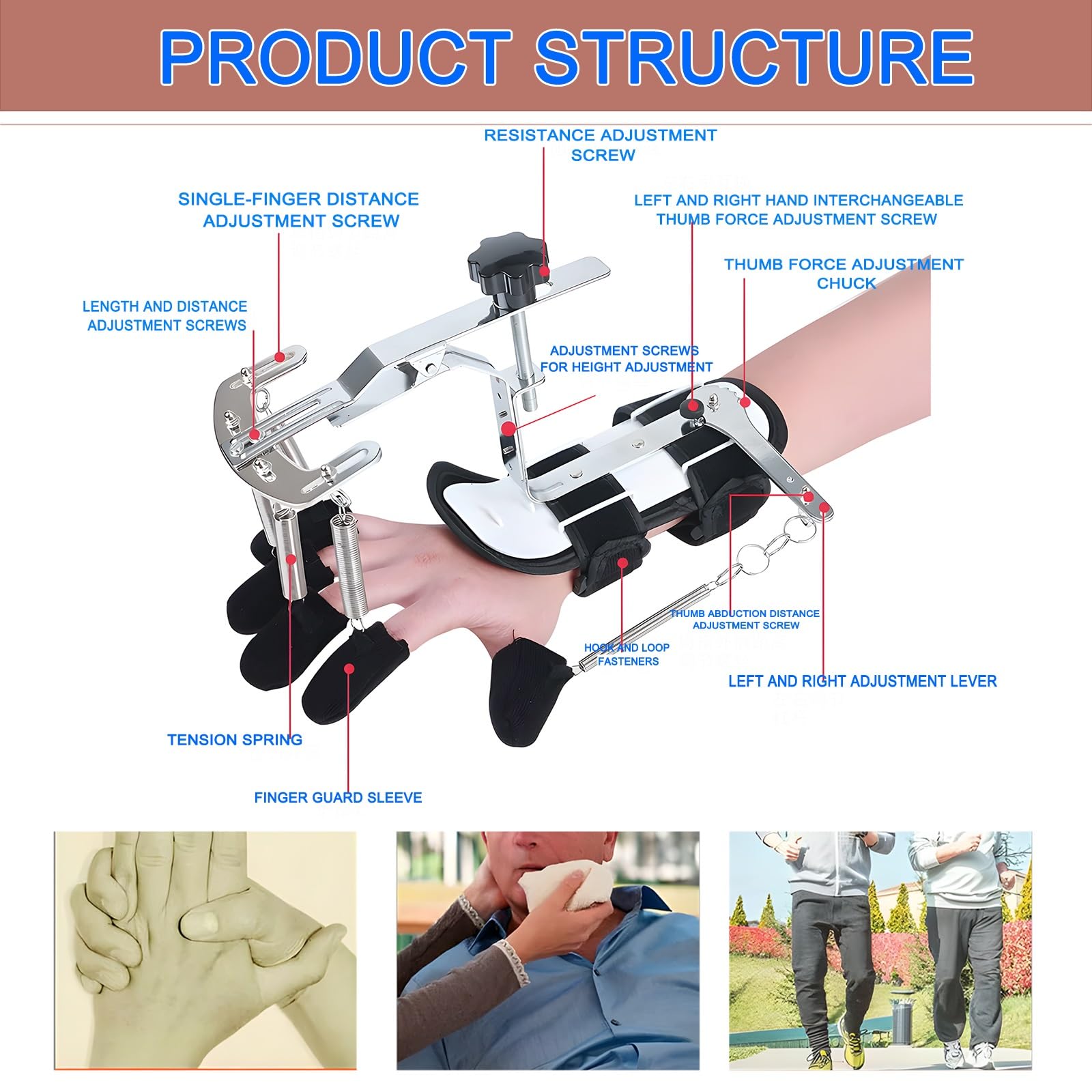Trainer tutore alluminio regolabile ortesi dita della mano | Controllo tensione della mano destra sinistra Prevenzione dello stretching delle dita Corsa riabilitazione attiva(Left)