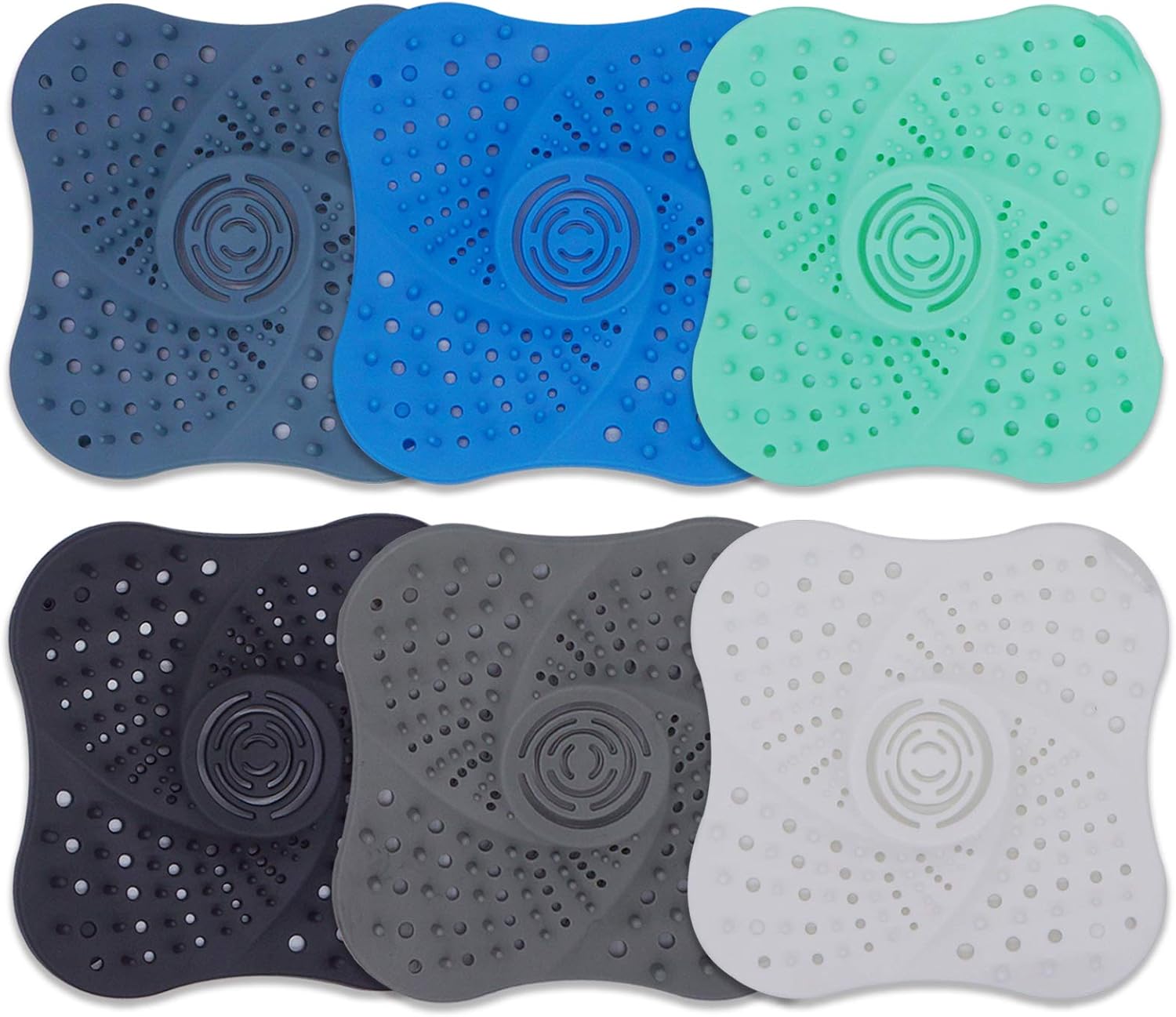 6 Pack Shower Drain Hair Catcher TPR Sink Drain Strainer Bathroom Accessories Shower Drain Stopper Cover, Silicone Drains Protector, Sewer Filter for Shower Room/Kitchen/Basin/Sink (5.3”x5.3”)