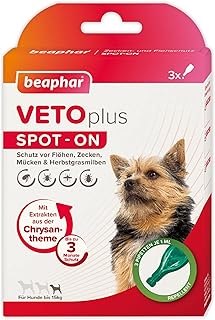 BEAPHAR - VETOplus Spot-ON Für Hunde Bis 15kg - Repellent Gegen Flöhe, Zecken, Mücken Und Herbstgrasmilben - Sofortige Wirkung - Schützt Bis Zu 12 Wochen - 3 Pipetten Je 1ml product image