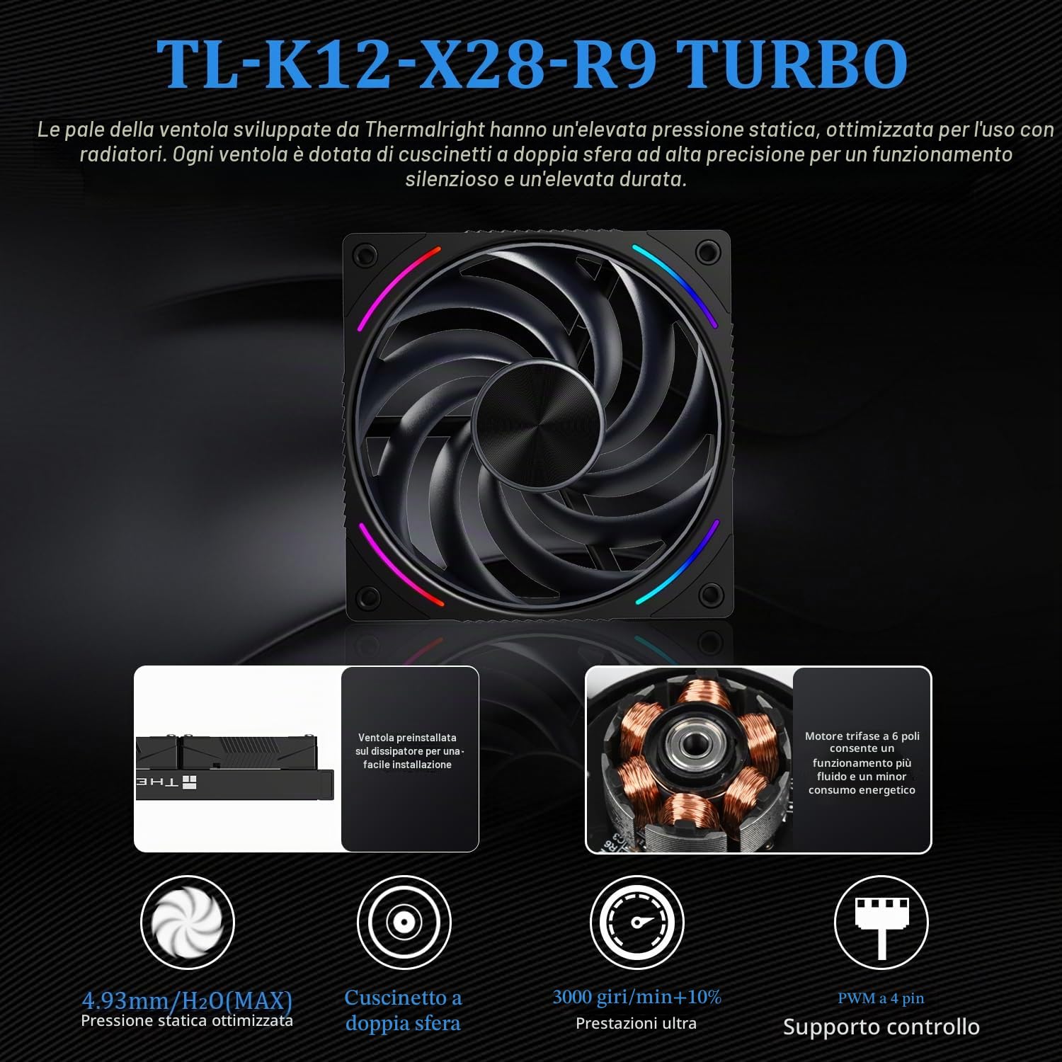TR Rainbow Vision 360 TURBO ARGB Black AIO, sistema di raffreddamento ad acqua, schermo curvo da 6,67 pollici con risoluzione 2400 x 1080, per AM4 / AM5, LGA1851 / 1700, sfondo fai da te