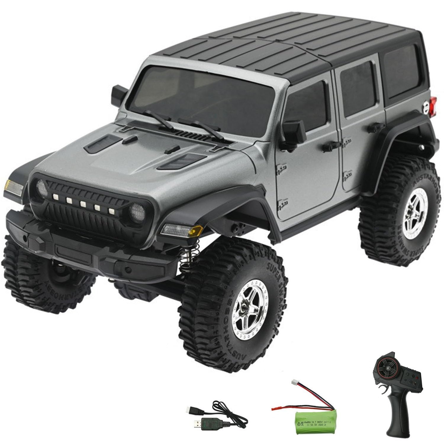 Ttrzlrb Camión Todoterreno RC Crawler 4x4 RTR 1/18 con Luces y Control Remoto, Luces de Marcha atrás, Motor de escobillas, ESC escobillado Impermeable, Todoterreno 4x4(Grey)