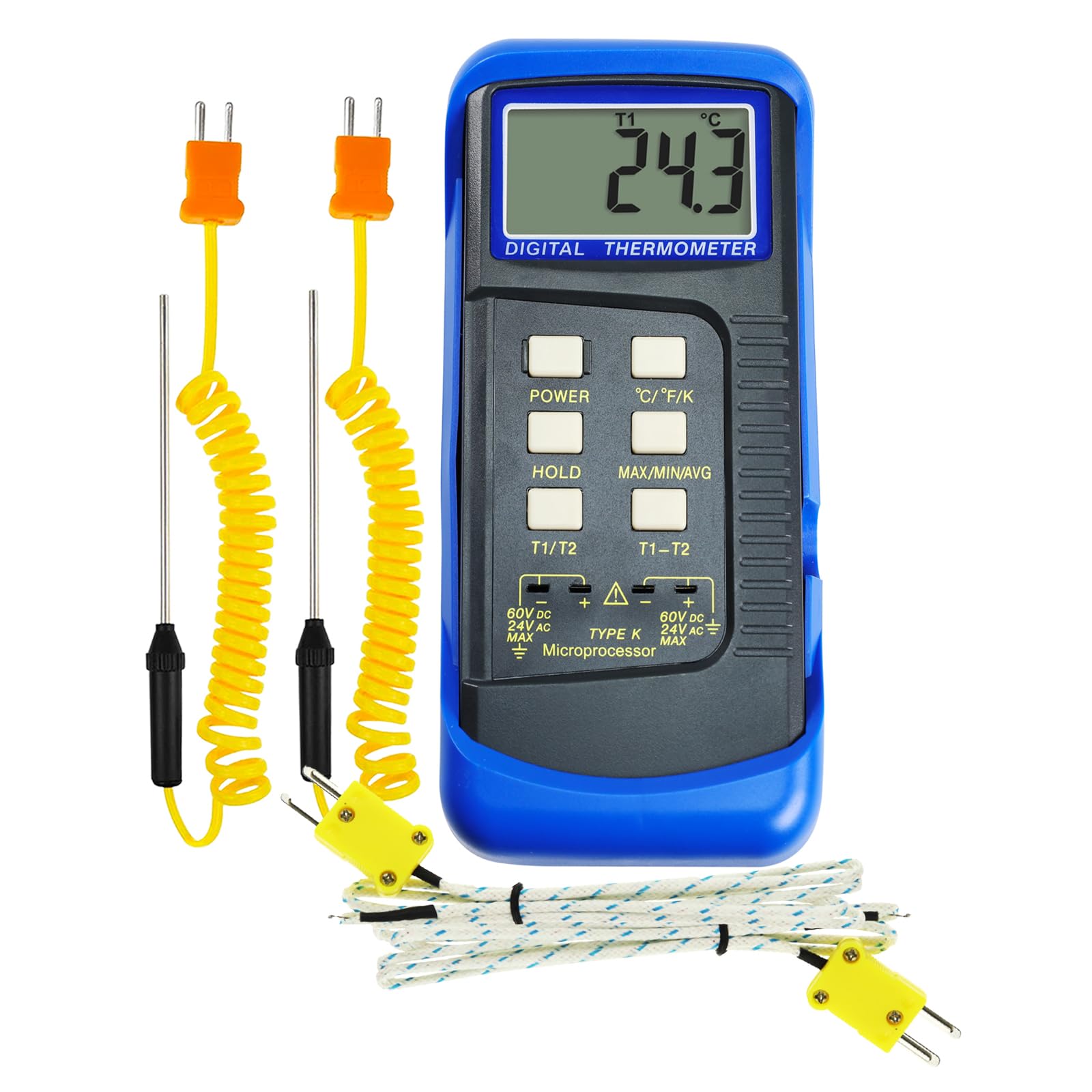 Termometro Digitale Tipo K Termocoppia Doppio Canale 4 Sonde Cablate Acciaio Inossidabile -50~1300°C Tester Portatile