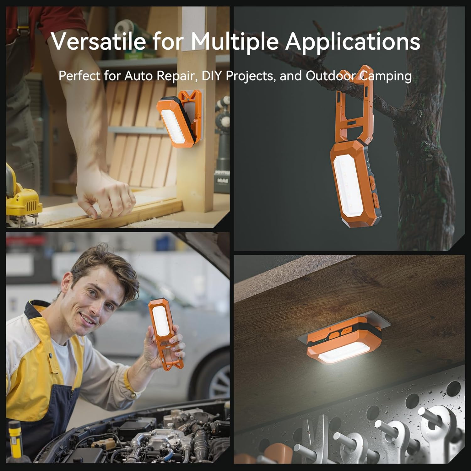 Rechargeable LED Work Light Cordless, 3000K-6500K CCT 500 Lumen, 40Hour Max, Adjustable 180° Stand IP54 Waterproof Compact Portable Job Site Lighting for Auto Repair DIY Outdoor Camping, Gift for Man - Image 8