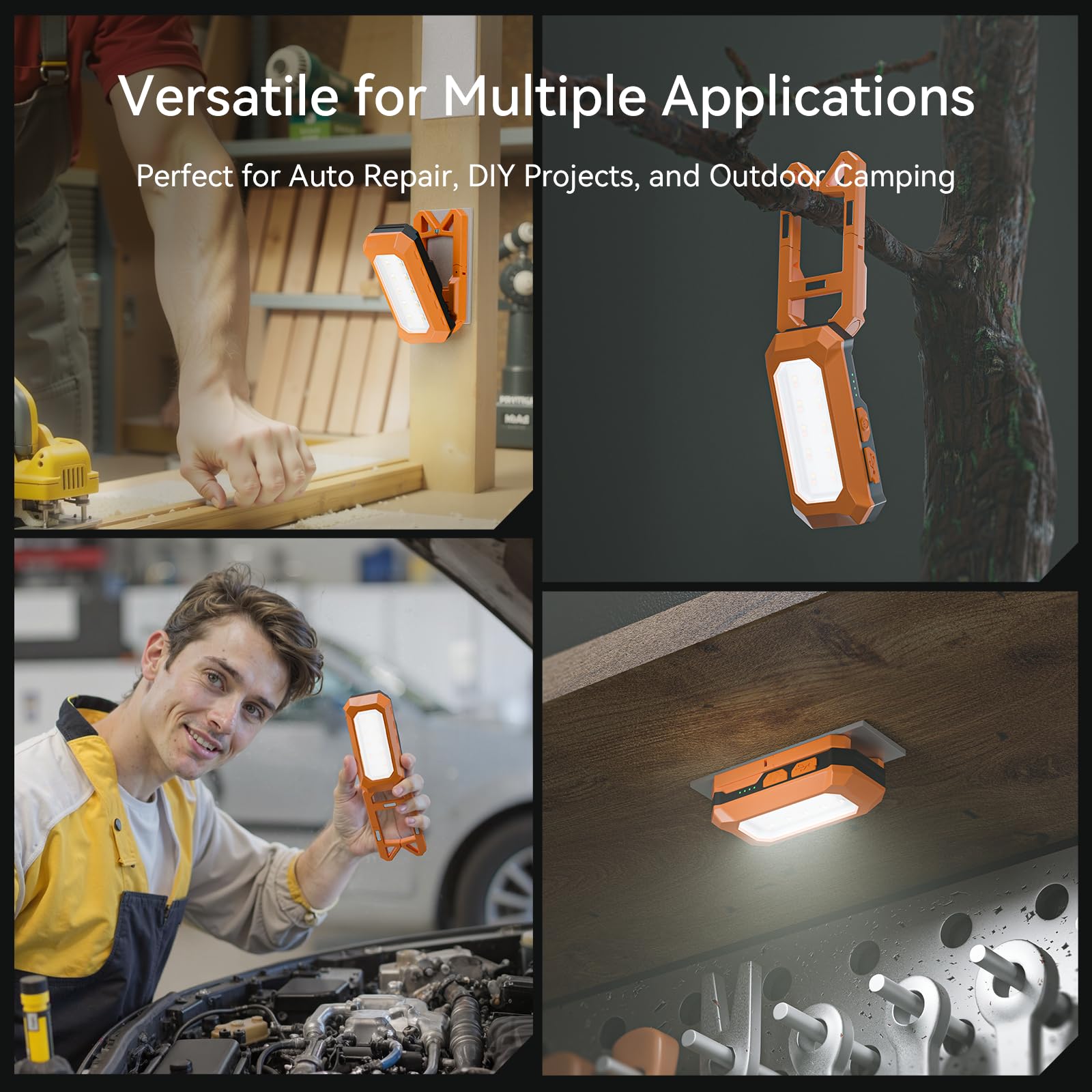 LED Arbeitsleuchte 500LM mit Magnetfuß & 180° Standfuß, Wiederaufladbare Kompaktlampe mit stufenloser Farbtemperatur (3000K–6500K), IP54 Wasserdicht, für Auto, Outdoor & Werkstatt