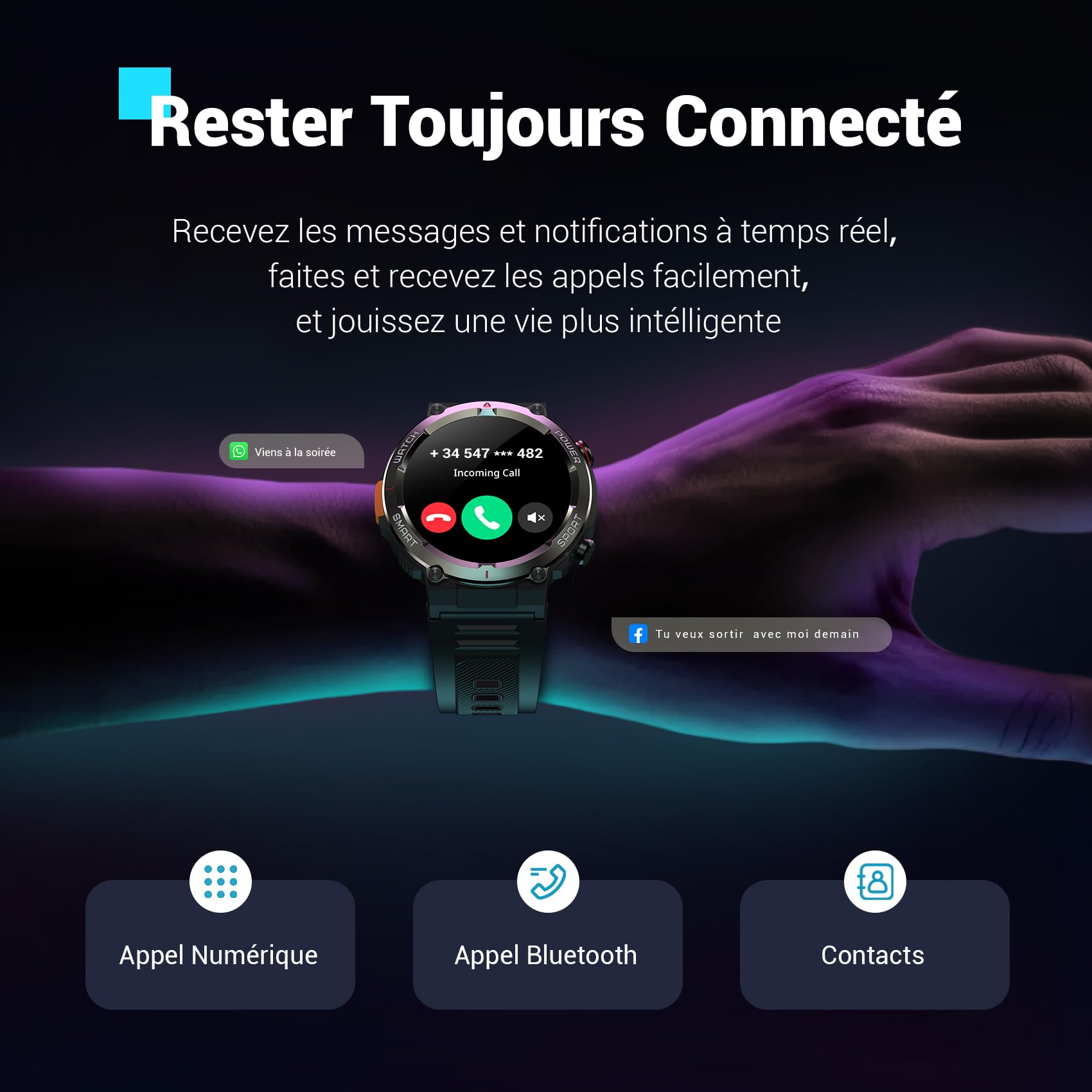 Blackview Montre Connectée Homme, Illumination,Batterie 100 Jours, Écran Tacile 1.45" TFT, Appel Bluetooth, Cardiofréquence, Analyse Sommeil, 100+ Modes Sport,Étanche IP68, pour iOS Android