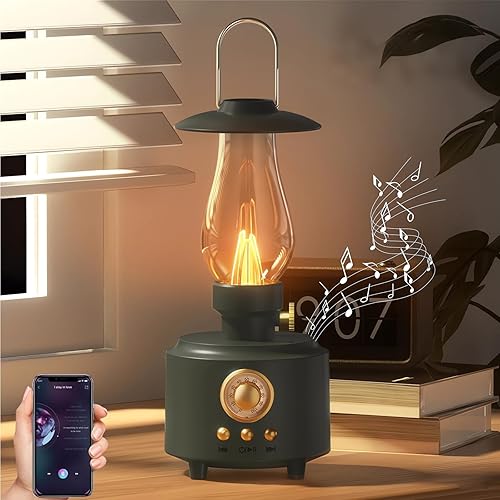 Altavoz Bluetooth de queroseno vintage con luz, sonido HD, IPX4 impermeable, luz nocturna de noche, tarjeta AUXTFUSB, para exteriores, decoración