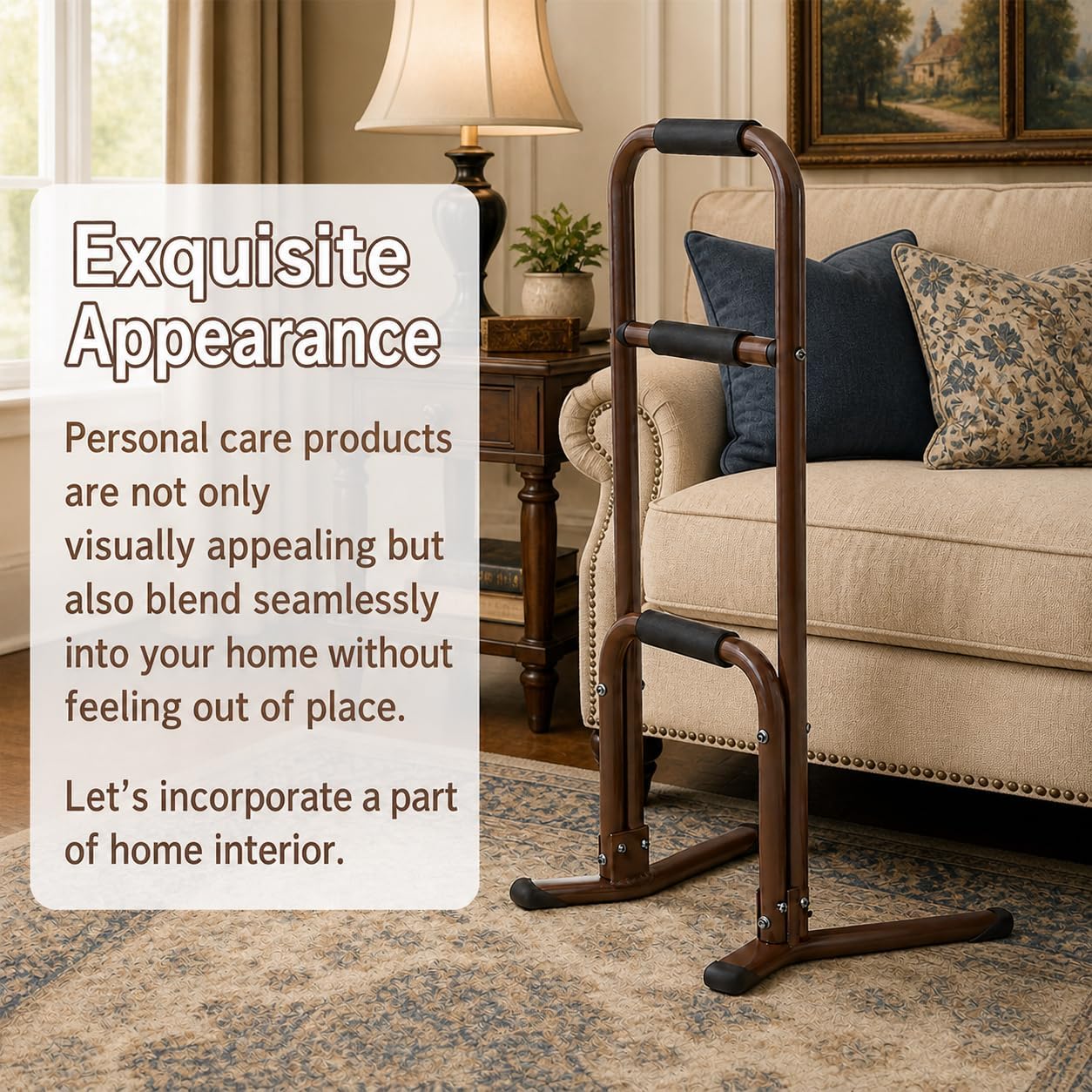 Couch Chair Stand Assist Aid for Seniors, Stand Assist Rail for Elderly - 3-Tier Fixed Height Floor Standing Support, Heavy-Duty Sofa Safety Rail with Anti-Slip Base (Brown) image 4