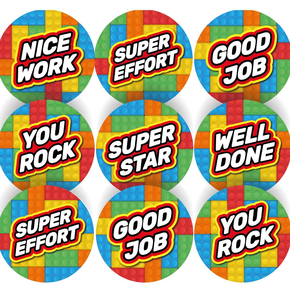 Sticker Stocker 144 Building Block Praise Words - 30Mm - Glossy Reward Stickers For Teachers & Parents