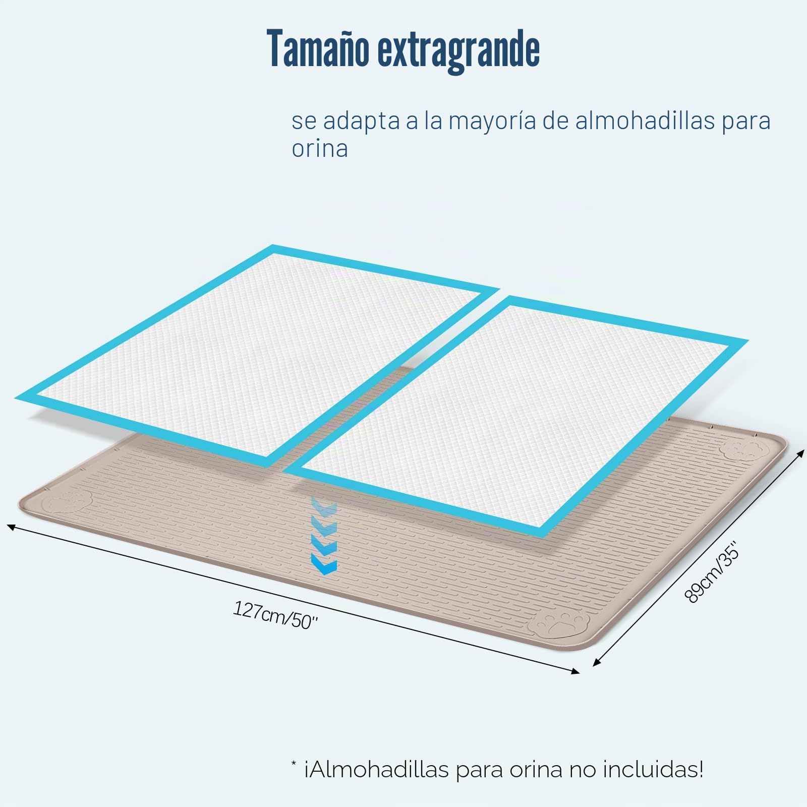 127x89cm Soporte para Almohadilla de orina para Perros, Alfombrilla de Silicona a Prueba de Fugas, Borde Alto, sin derrames, para Cachorros, Gatos, Conejos, Almohadillas (Caqui)