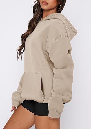 onlypuff Women Hoodies Casual Pullover Long Sleeve Sweatshirt Kangaroo Pocket Drop Shoulder Sweater