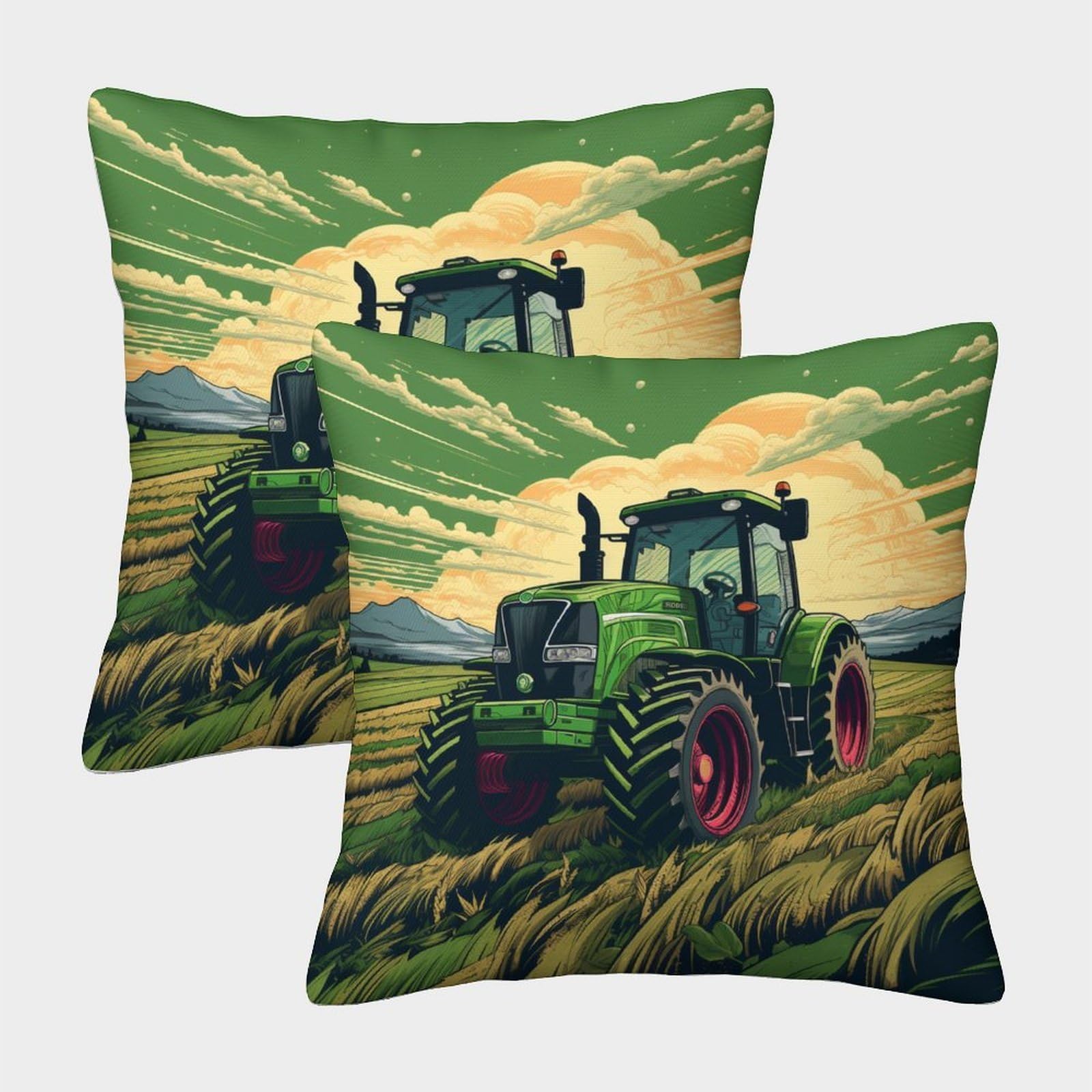 kaiyun 2 Pack Tractor Equipment Truck Square Pillow Cover Cushion Cover 50x50cm Suitable for Sofa Bed Chair,3D Pattern