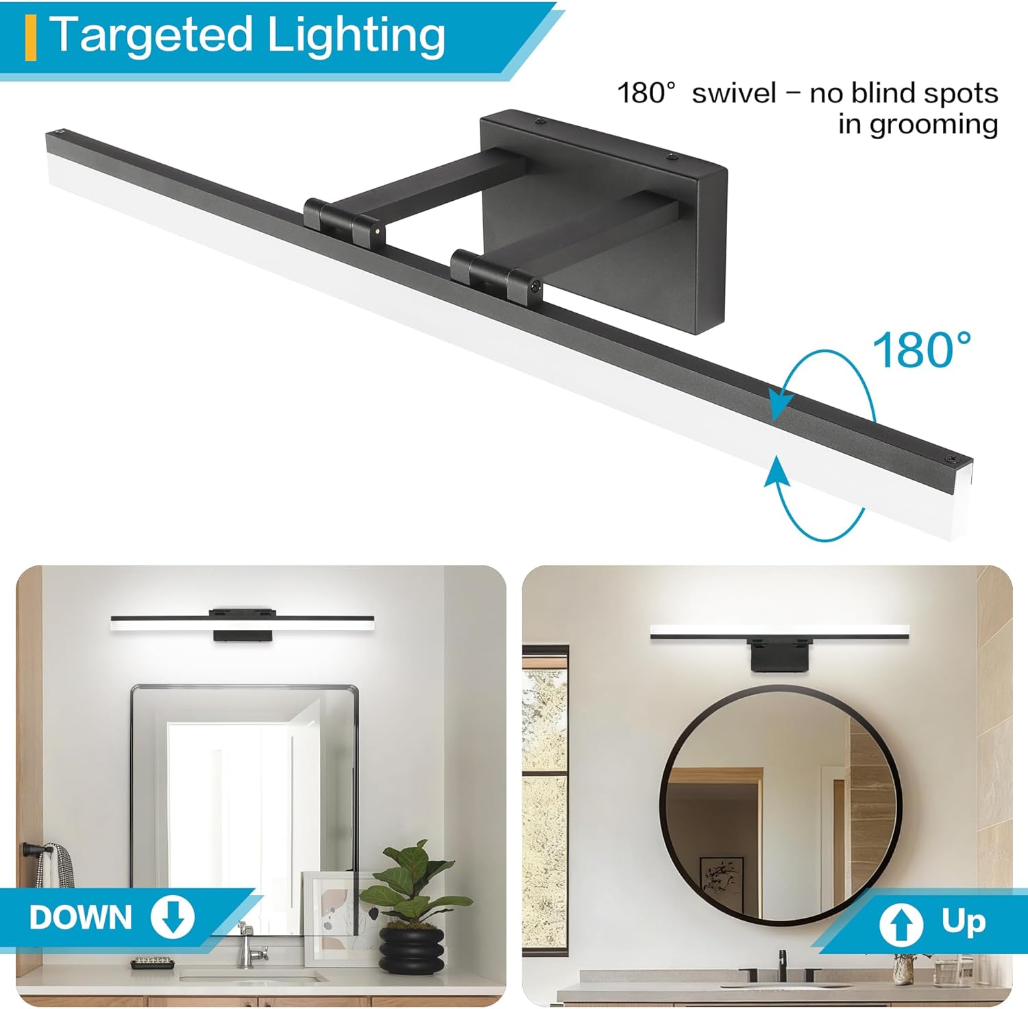 SOLFART 31.5 Inch 5 Color Adjustable Vanity Lights Over Mirror Vanity Lighting Fixtures for Bath Matt Black Bathroom Light Fixtures Over Mirror Black Led Modern Light Bar 5CCT