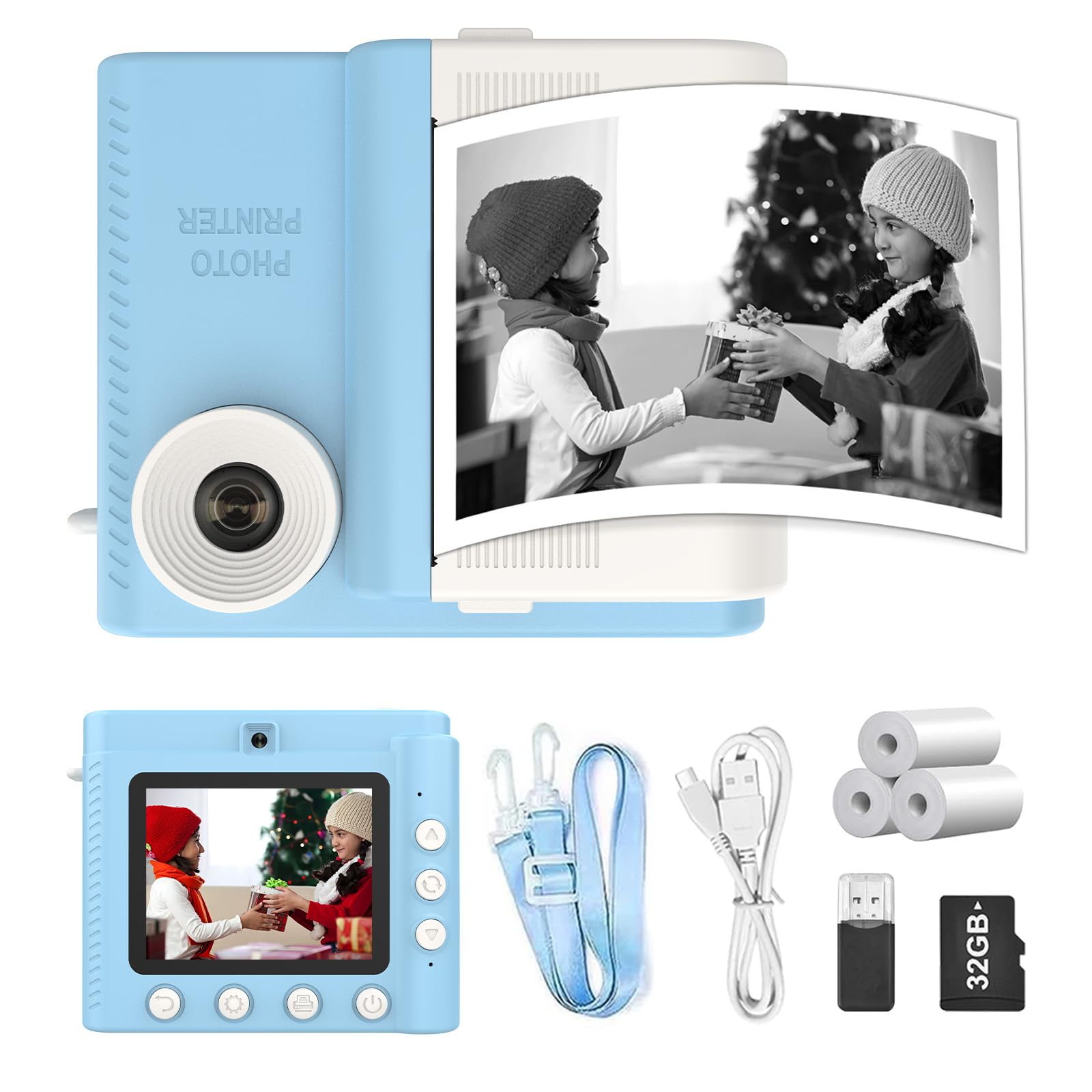 Kinderkamera Sofortbildkamera, 48MP 3.0 Zoll Bildschirm Kinderkamera Sofortbildkamera mit 32G Karte & 3 Rollen Druckpapier, Geburtstagsgeschenk Spielzeug ab 3-12 Jahre Mädchen Jungen