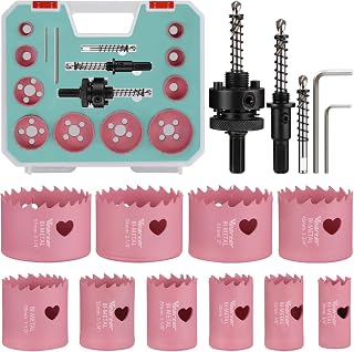 15PCS Bimetal Hole Saw Sets, 19-57mm Bi-Metal Holesaw Set, M42 Cobalt Hole Cutter with Arbors for Wood, Metal Sheet, Copper, Plaster, PVC, Steel Plate, Drywall, DIY Gifts for Women