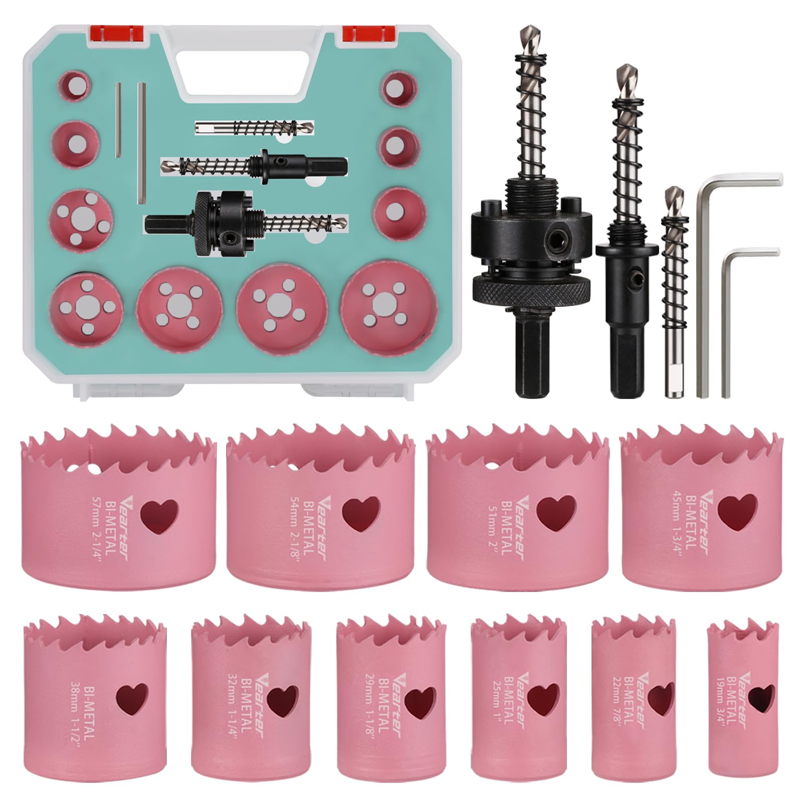 Vearter 15PCS Bimetal Hole Saw Sets, 19-57mm Bi-Metal Holesaw Set, M42 Cobalt Hole Cutter with Arbors for Wood Metal Sheet