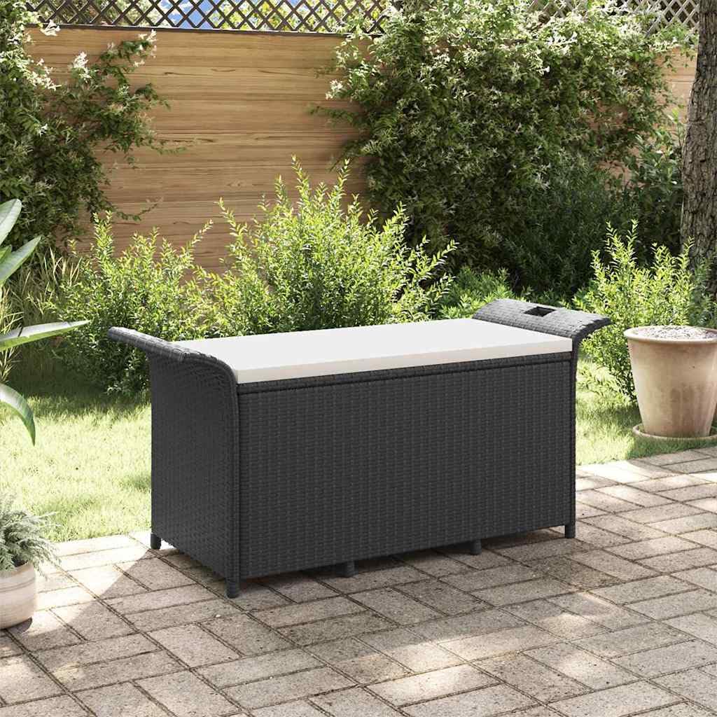 Banc de Jardin avec Coussin Noir 116x46x57 cm en résine tressée Durable, Coffre de Rangement extérieur pour terrasse Patio Balcon Cour Veranda