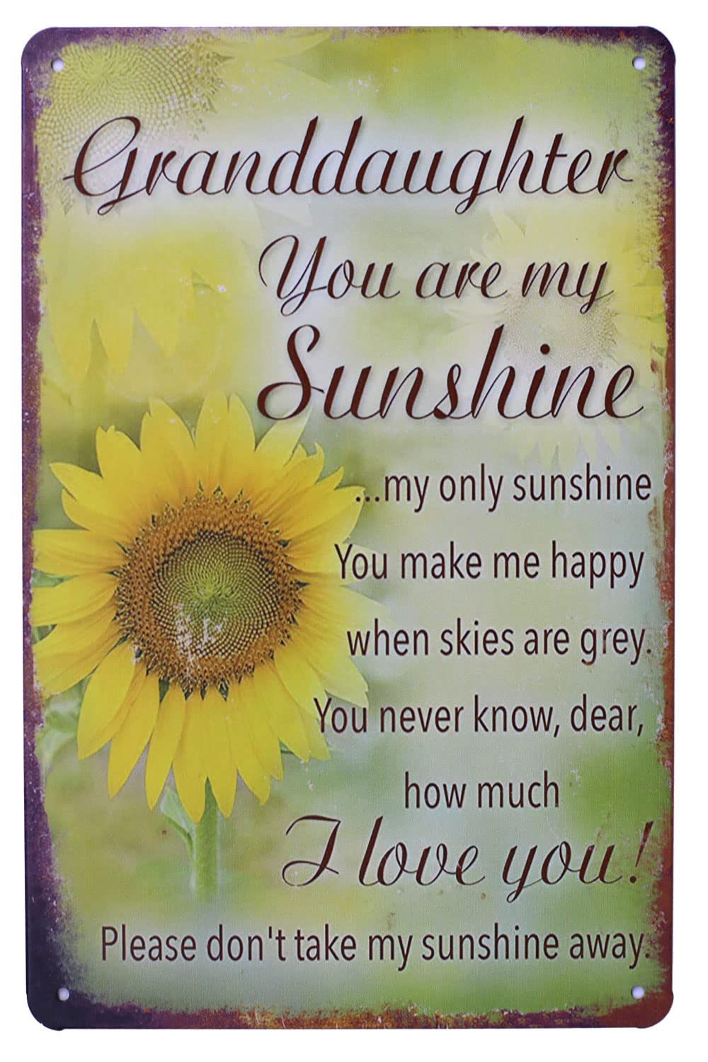 Granddaughter You Are My Sunshine Love You Sunflowers Vintage Tin Metal Sign Home Wall Plaque Decor (Sunshine)