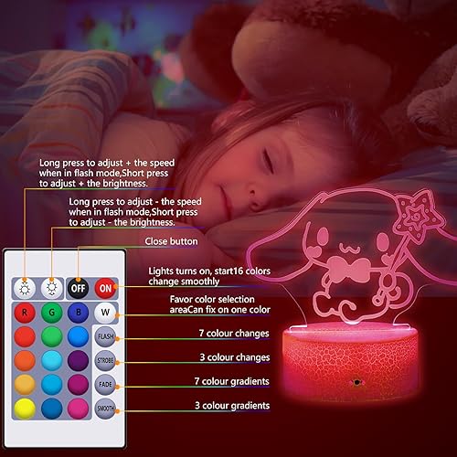 Miniatura 5 de Lámpara de mesa de ilusión 3D de 16 colores con control táctil y remoto, lámpara LED acrílica, luz LED de anime, linda lámpara de escritorio para