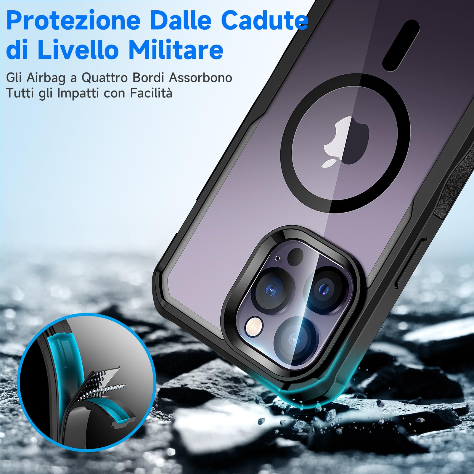 MOFT Custodia per telefono magnetica forte, Magsafe Enhanced a prova di caduta protezione antigraffio auto-guarigione, resistente al giallo per iPhone 14 Pro Max, Nero