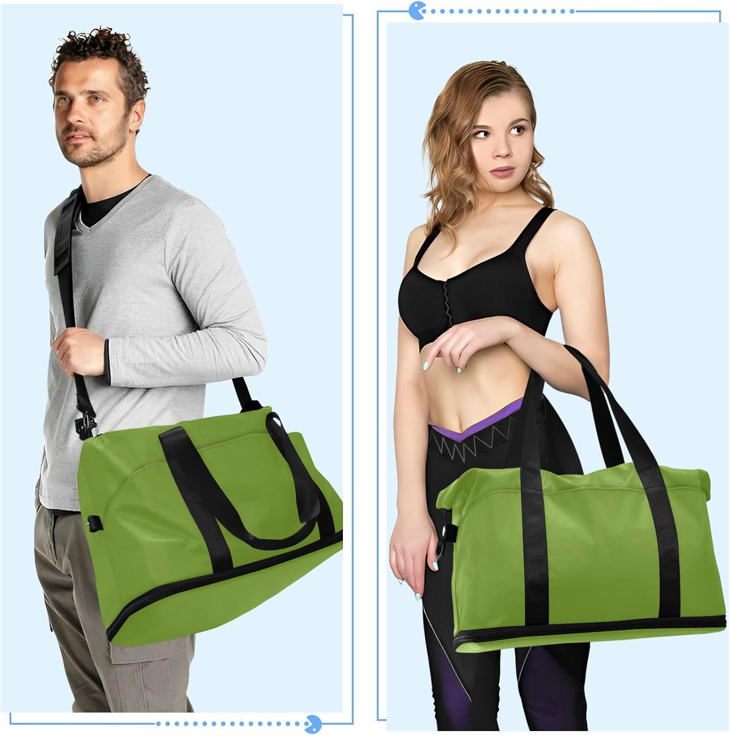 Olive Drab Solid Color Pure Plain Green Travel Tote Gym Bag Carry on Bag with Toiletry Bag for Travel Multifunctional