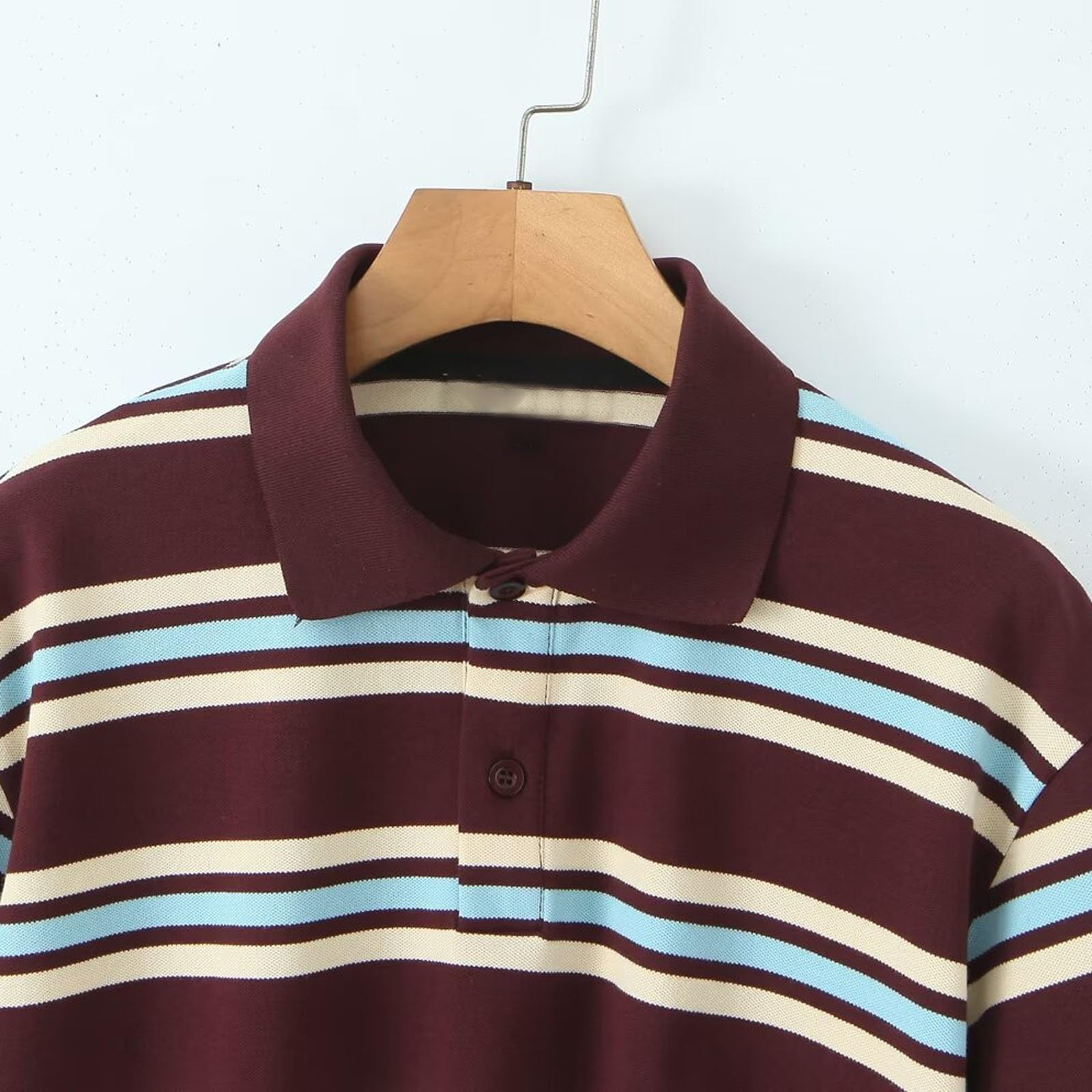 Polo da donna a righe, a maniche lunghe, con bottoni, vestibilità normale, a maniche lunghe, con spalle sovrapposte