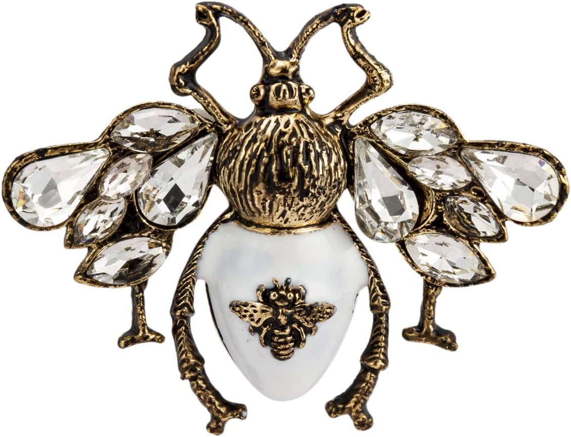 Knighthood Matte Golden Bee Brooch Pin with Enameled Crystal & Rhinestone Details - Fashion Lapel Pin for Men & Women