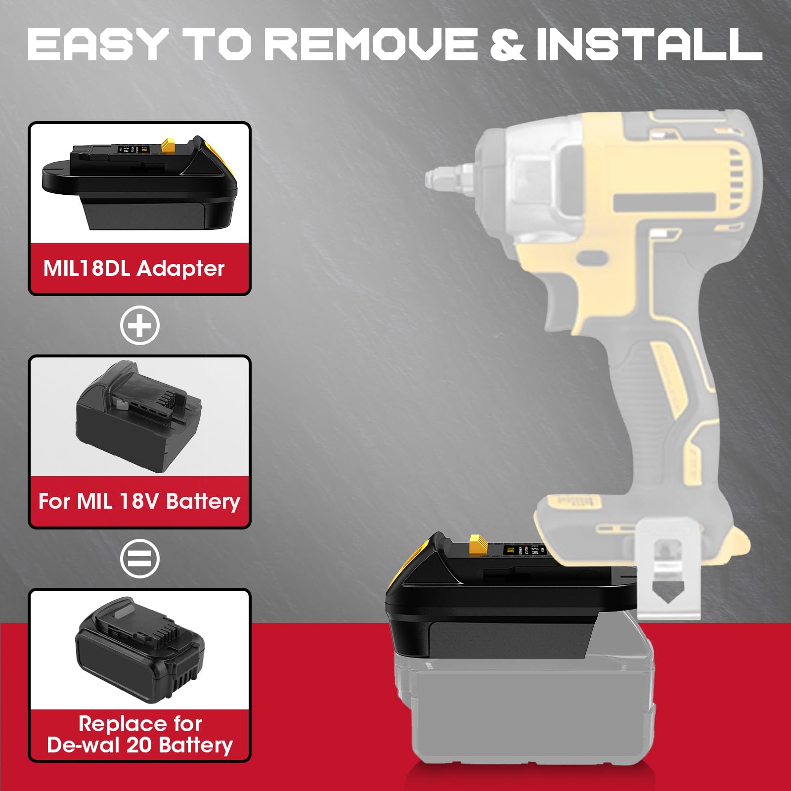 MIL18DL - Convertidor adaptador para batería Milwaukee a De Walt, para batería de litio Milwaukee M18 de 18 V convierte a batería de litio De Walt de 20 V, alimentación para herramientas inalámbricas