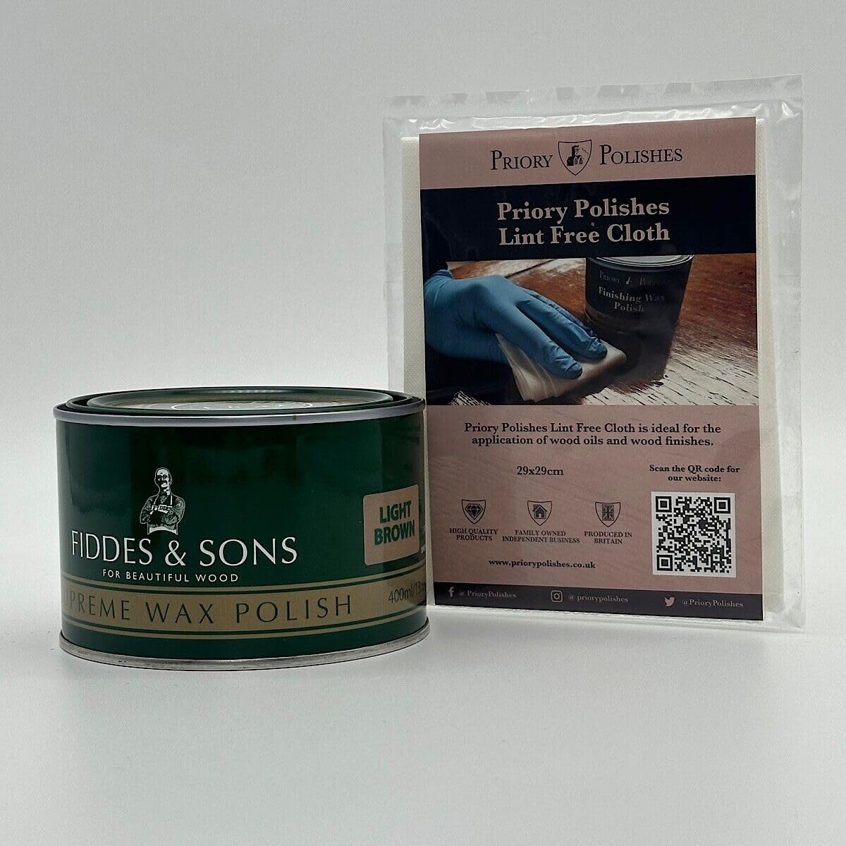 Fiddes Supreme Light Brown Wax - 400ml + Free Priory Polishes© Lint Free Cloth
