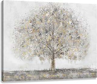 Woxfcart Gray and Gold Tree Canvas Wall Art Abstract Tree of Life Picture for Modern Living Room Decor 32L x 24W