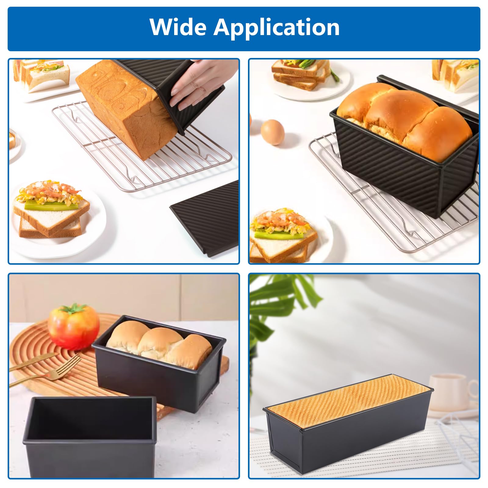SHUESS 2 stampi per pane con coperchio, 600 g, antiaderente, per pane tostato, colore nero, per pagnotta, torte, pasticcini (32,5 x 12 x 9 cm)