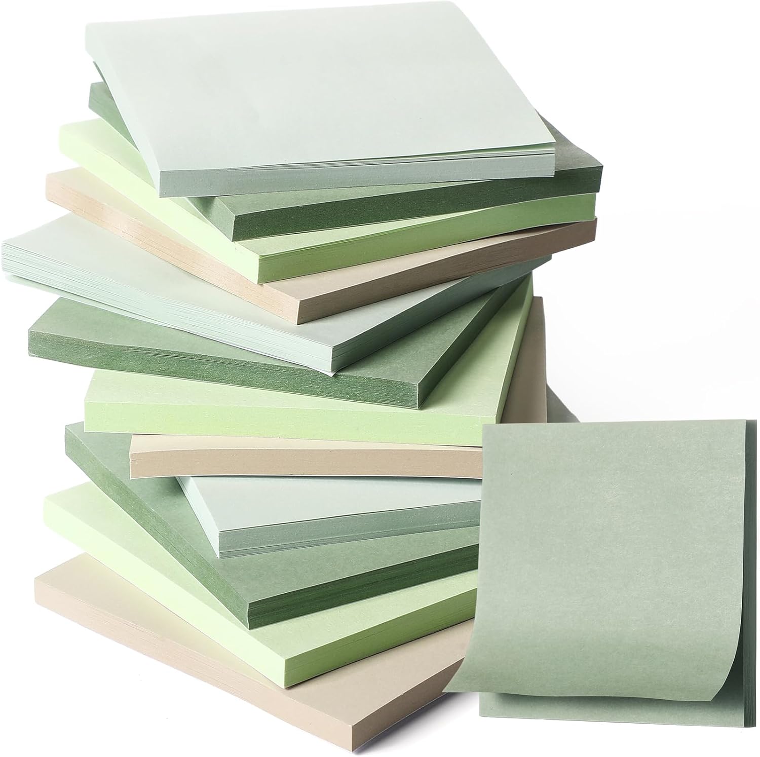 Thenshop 12 Pads Sage Green Sticky Notes 3”x3”, Self Stick Notes Pads Sage Green Office Supplies, Vintage Aesthetic School Accessories 50 Sheets/pad