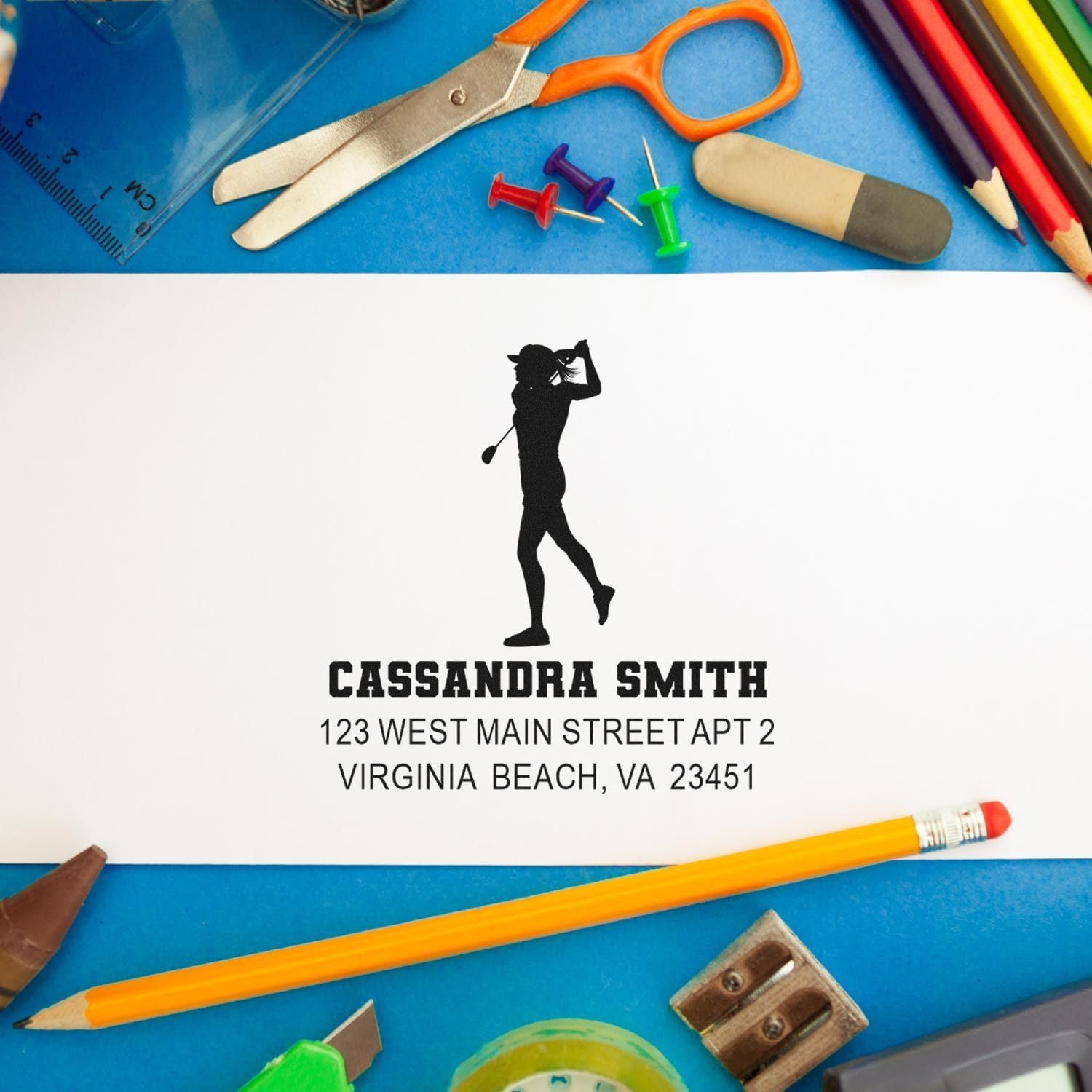 Dynamic Golf Silhouette Wood Handle Rubber Stamp Customized - Your Wording