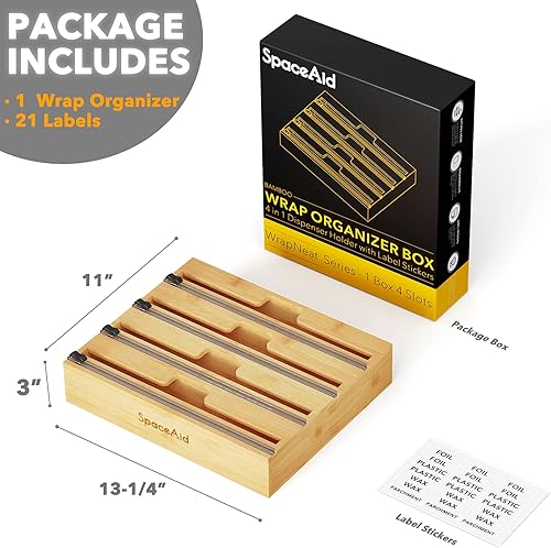 Miniatura 5 de SpaceAid Organizador de almacenamiento de bolsas para cajón de cocina, organizador de bambú, (4 unidades) SpaceAid WrapNeat dispensador de envoltura