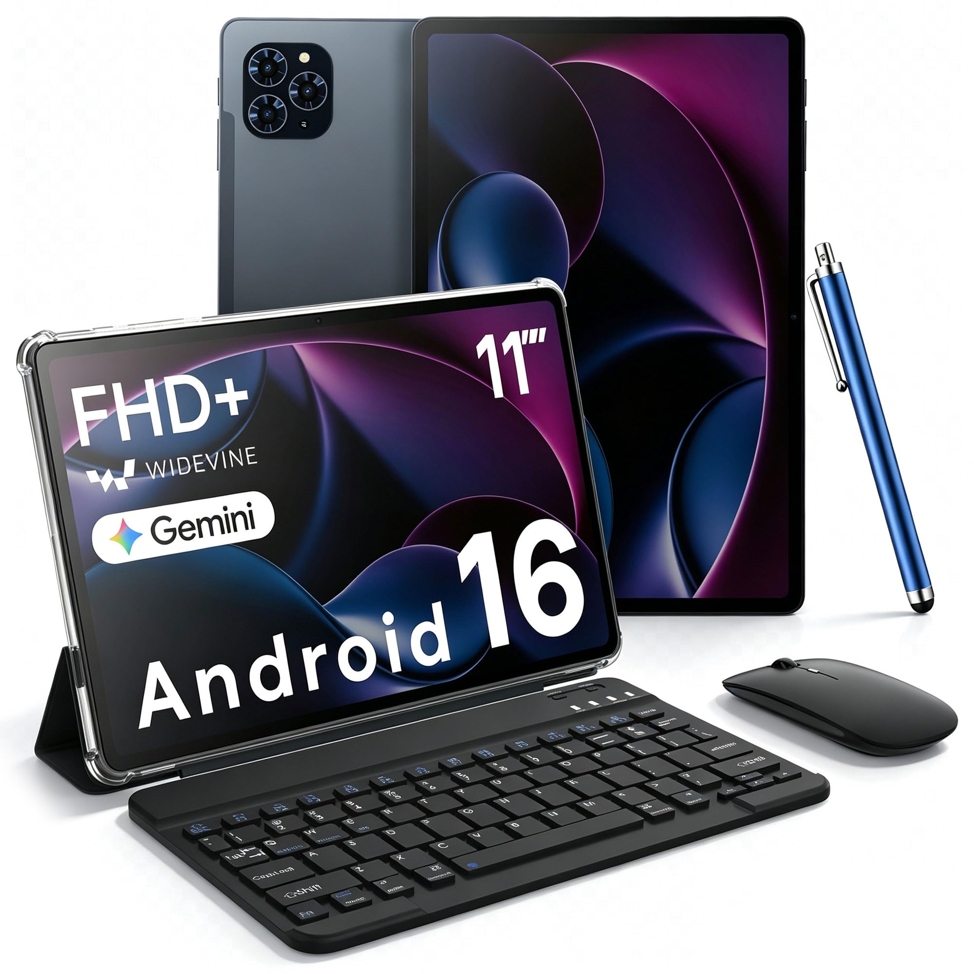 View 1 of 11 Inch Android 16 Tablet with Keyboard, 24GB RAM, 256GB, 2K Display