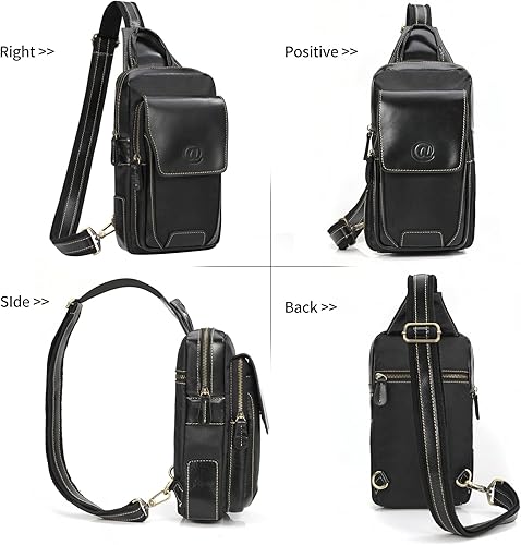 Miniatura 3 de Bolso bandolera de cuero genuino para hombre, mochila cruzada de cuero de grano completo para hombre, riñoneras, bolsa de pecho