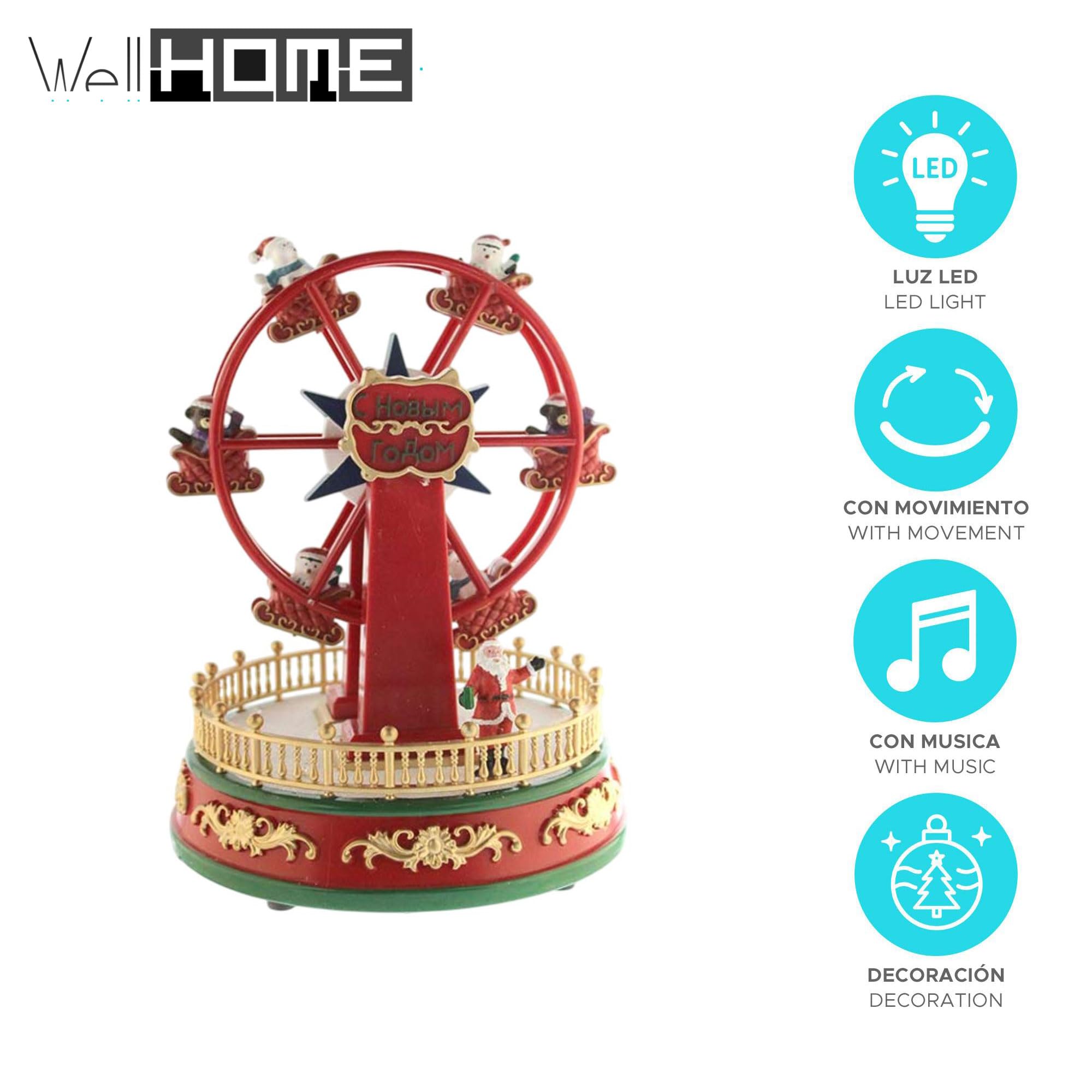 Noria Santa Decorativo Navideño con Movimiento, Luces LED y Música