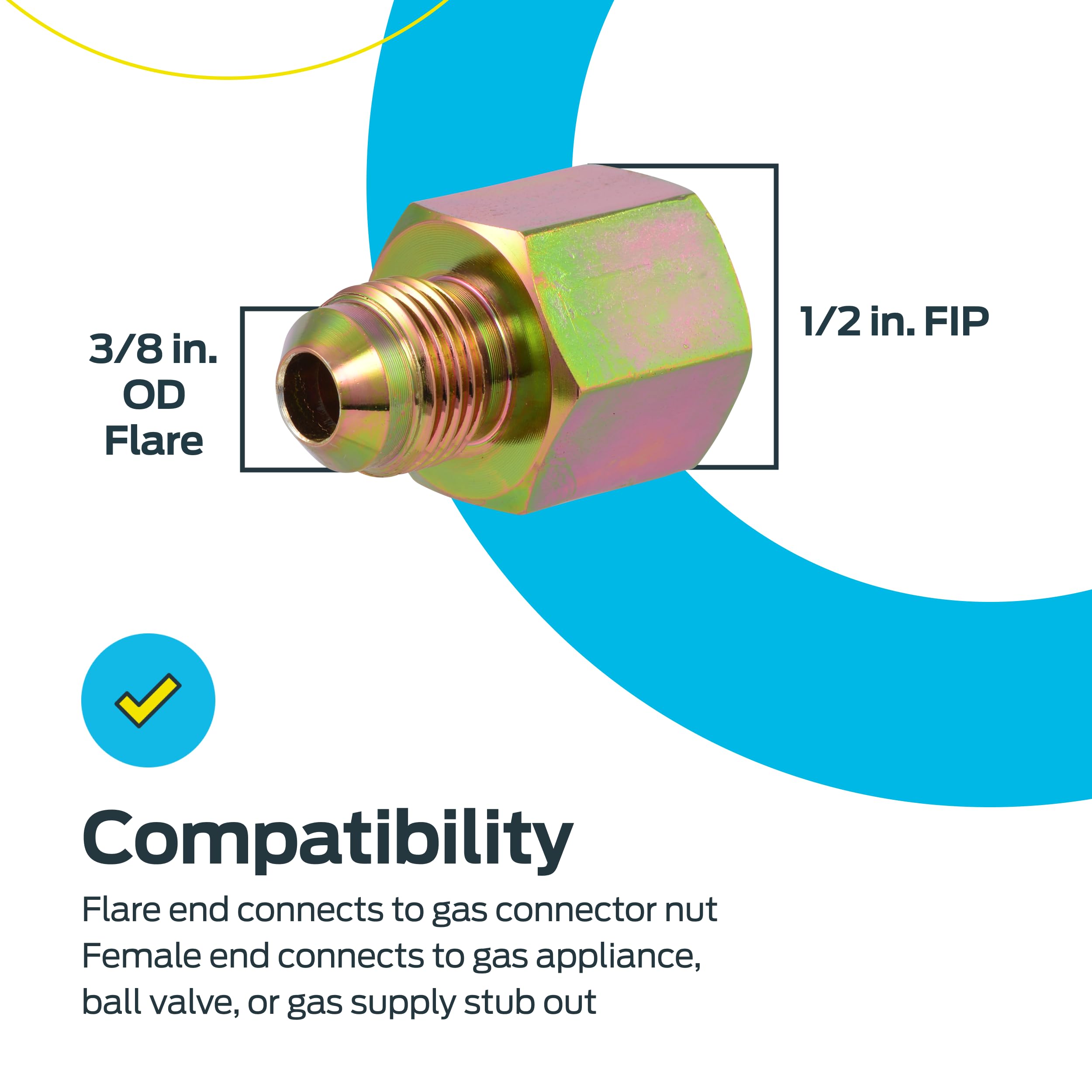 Eastman Adaptador de montaje de gas FIP de 3/8 pulgadas OD Flare x 1/2 pulgada para gas natural y propano líquido, acero chapado en zinc, 65712B