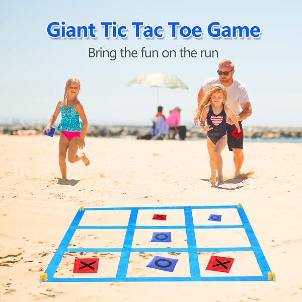 CWLAKON Jeu Géant de Morpion 1.2m avec Lancer de Sacs pour Enfants et Adultes, Activité Extérieure pour Jardin, Plage, Camping, Anniversaire et Réunions Familiales, Carnavals et Journées en Plein Air - 3