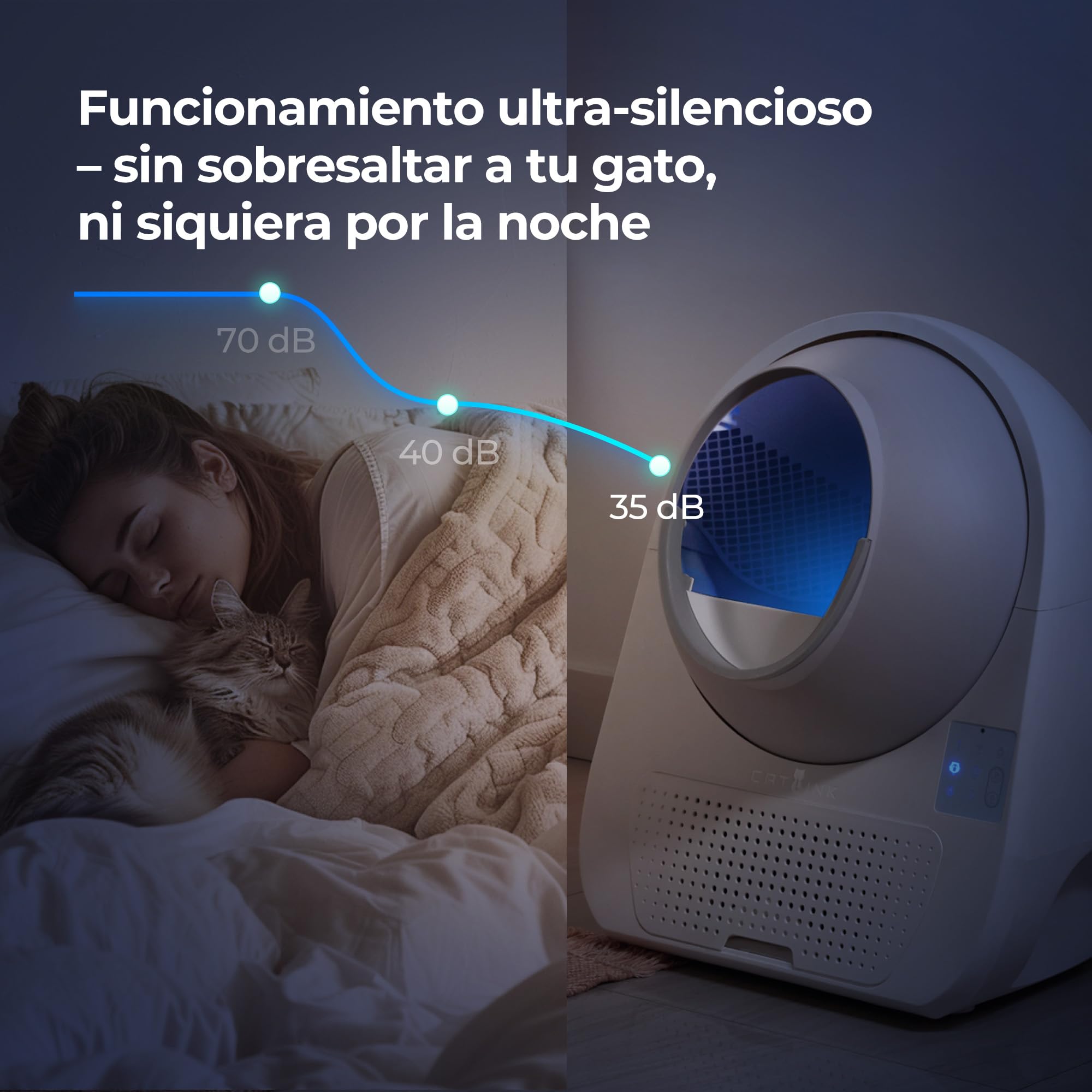 Arenero Autolimpiante CATLINK Pro-X con App y Contenedor de Residuos de 13L para Gatos Grandes, 4 Modos de Limpieza, Control de Olores 4X (Ozono+UV+Carbón Activado+Gel Desodorante)