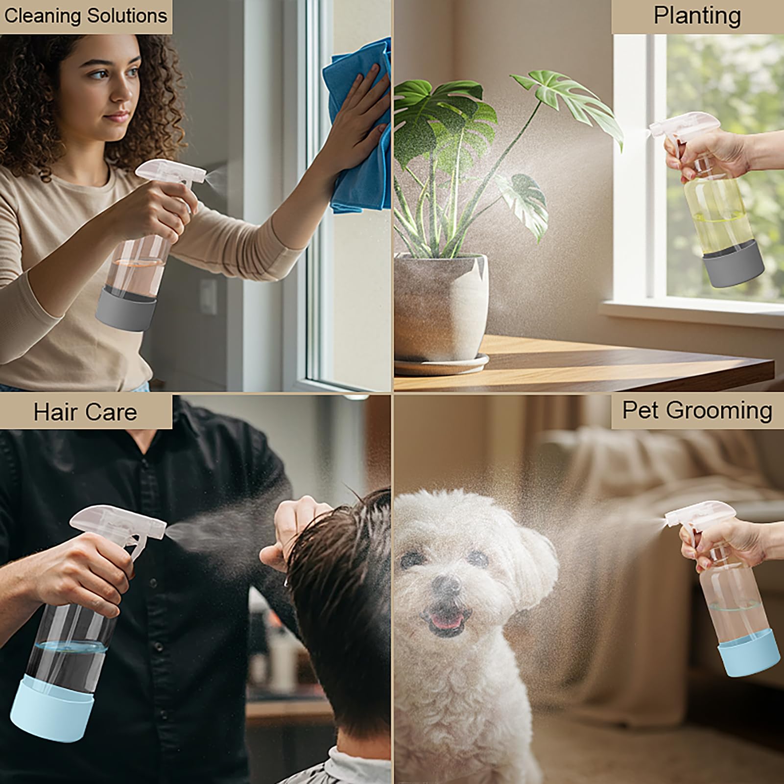 Lot de 2 vaporisateurs vides en verre avec manchon en silicone de 480 ml pour brume capillaire/pulvérisation de flux pour solutions de nettoyage, plantes, huiles essentielles (transparent-qblue
