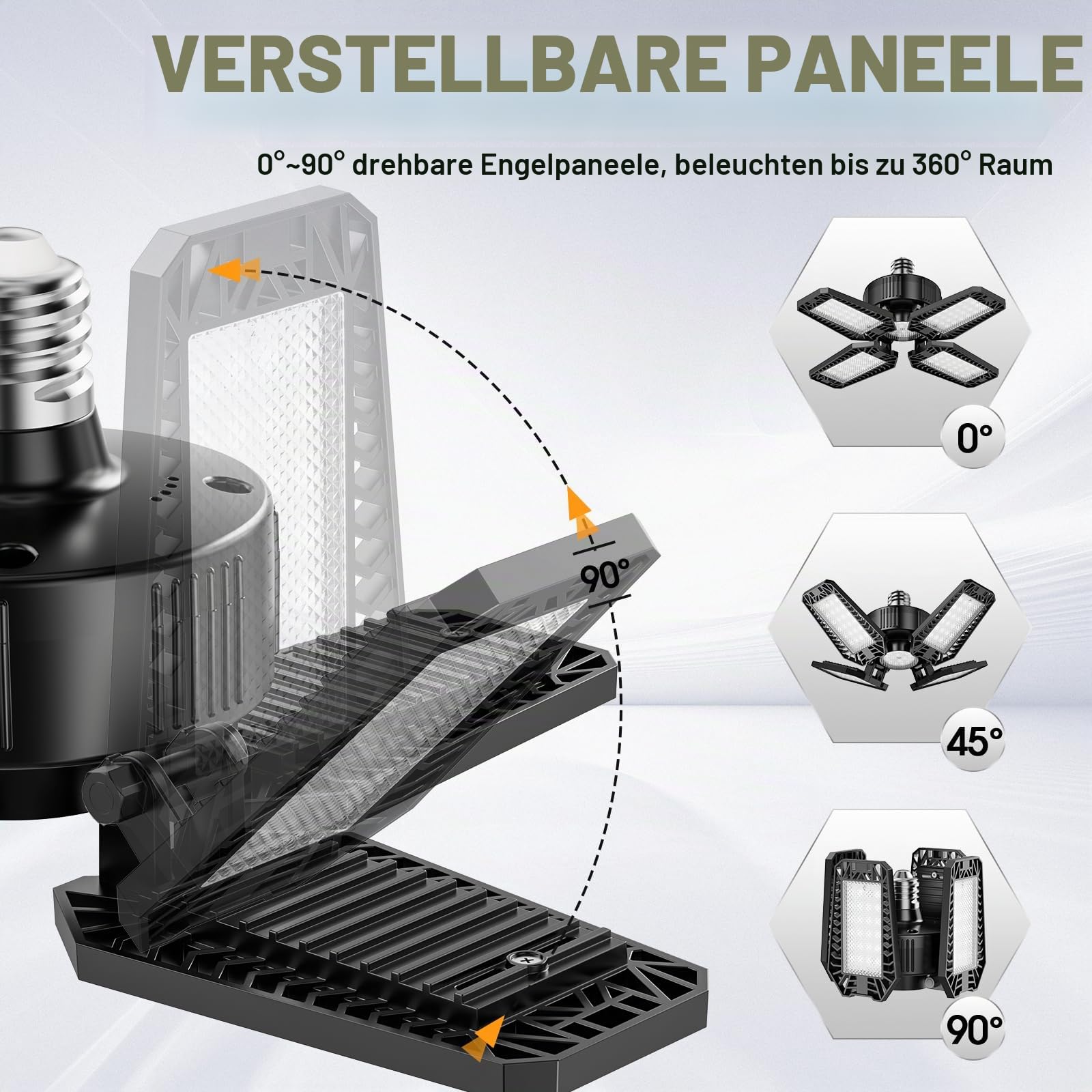 Garagenlampe LED 4 Stück 20W, 2000LM LED Garagenbeleuchtung mit 4+1 Verstellbaren Paneelen 6500K E26/E27 für Garage/Werkstatt/Keller (Äquivalent zu 120W)