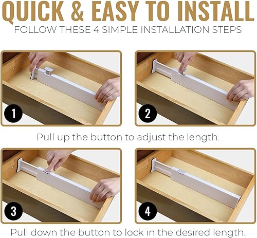 Miniatura 4 de RAPTUROUS Divisores para cajones ajustables, para ropa, tocador, cocina, oficina, agarre fuerte y resistente, extremos suaves, 4 pulgadas de alto,