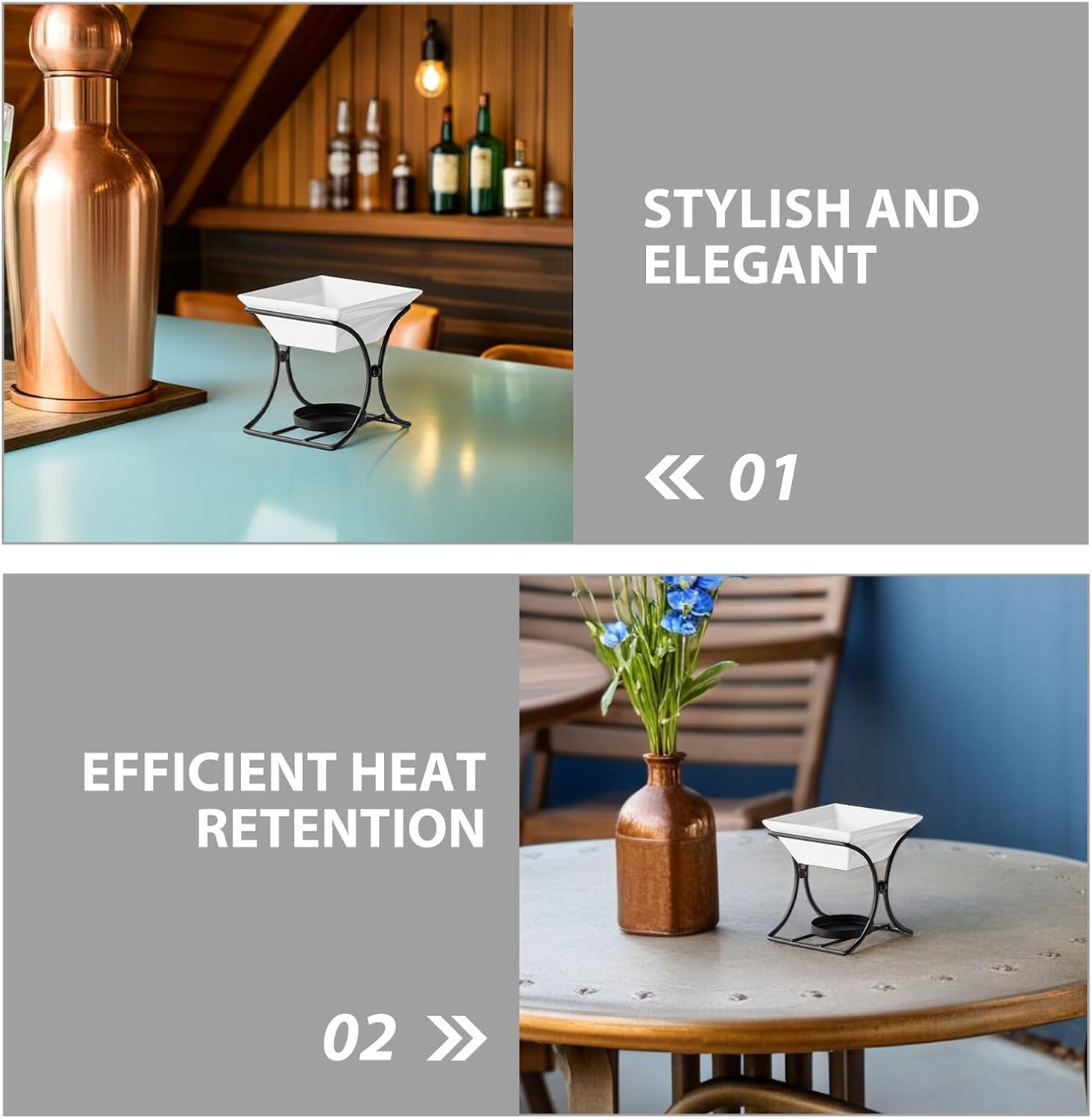 BESPORTBLE 2-set Ceramic Fondue Warmer Bowls for Butter and Cheese Melting, Porcelain Individual Fondue Pots in Black, for Chocolate, Caramel, Seafood, and Home Dining