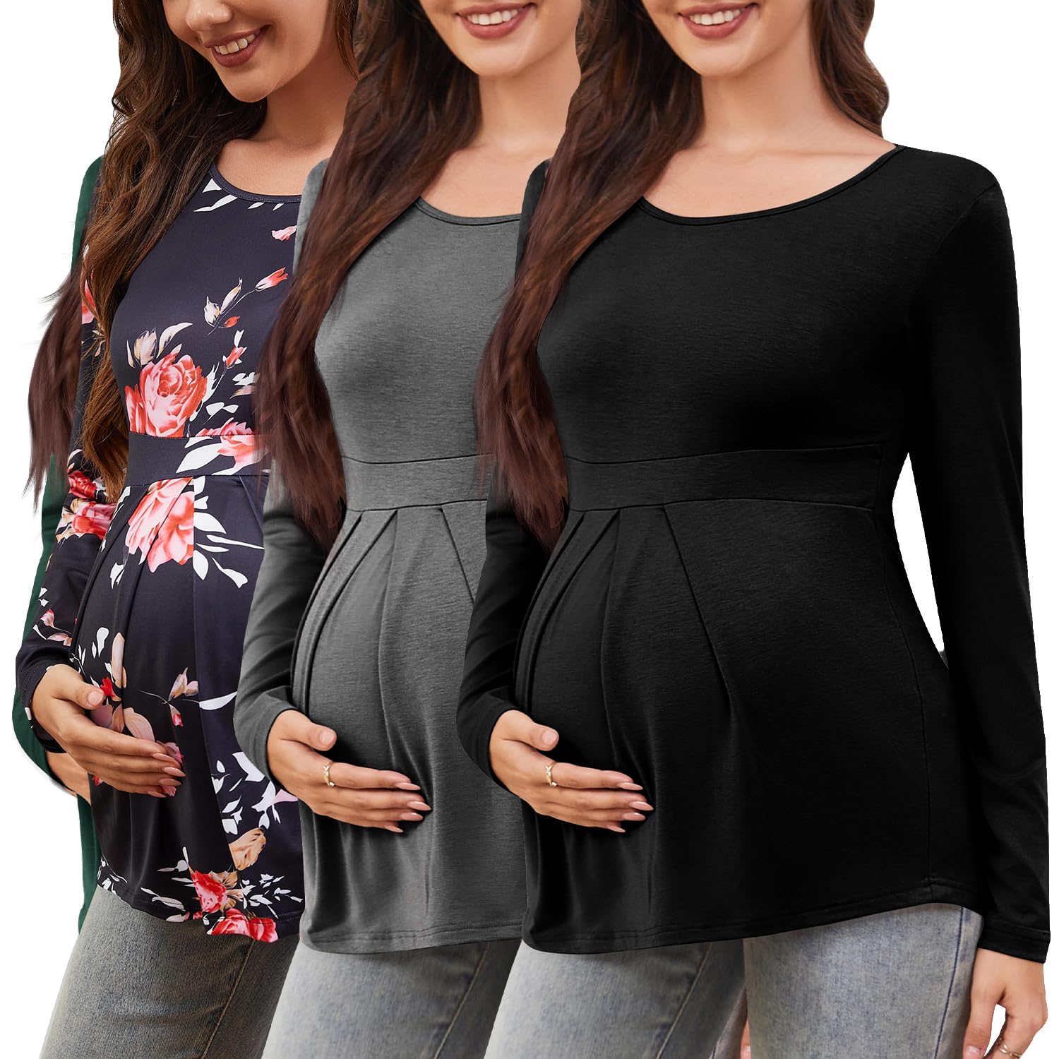 Damen Frohe Weihnachten T-Shirts Spleißen Niedlich Weihnachten Hirsch Druck Langarm Crewneck Tees Tops