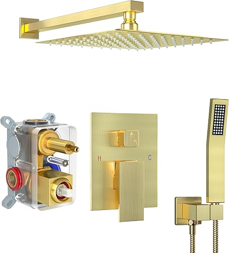 Miniatura 73 de Sistema de ducha con boquilla de bañera, juego de grifo de ducha con cabezal de ducha de lluvia de 12 pulgadas, ducha de mano y boquilla de bañera