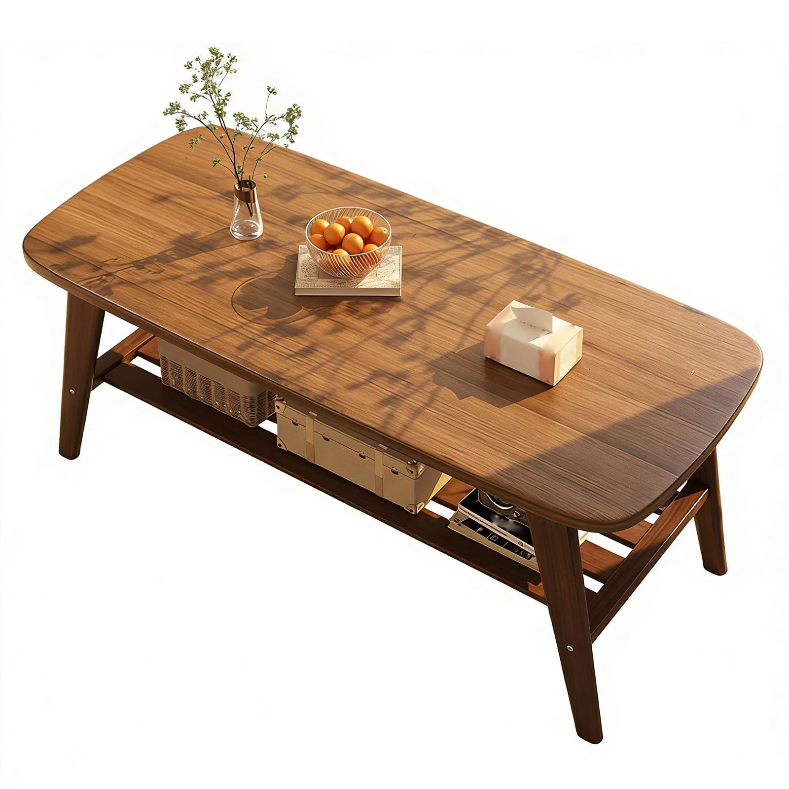 Table basse japonaise 2 couches avec plateau robuste de 1,5 cm d'épaisseur