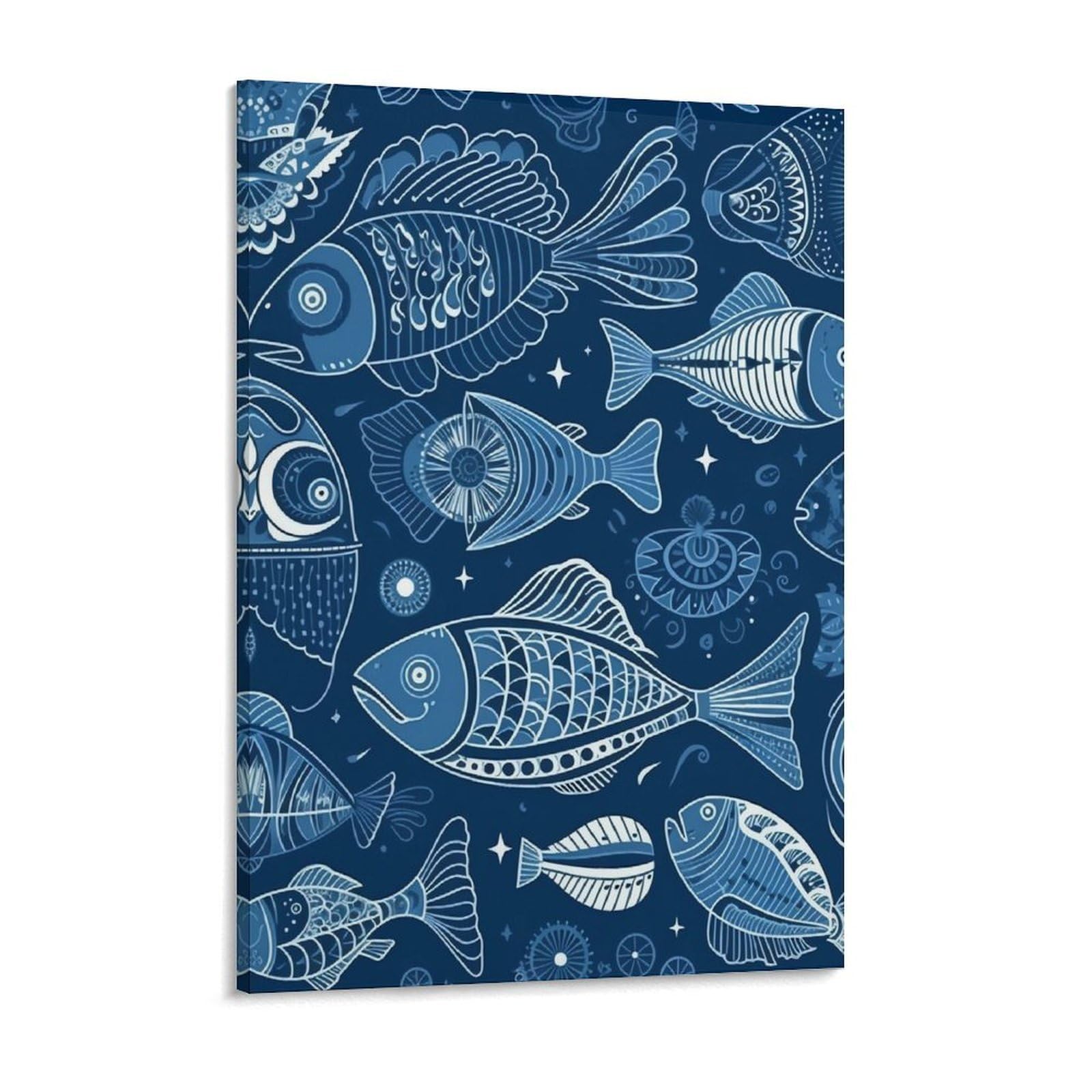 Fish And Shells Canvas Wall Art for Bedroom 18x24inch Canvas Prints Artwork for Walls Modern Picture Artwork Painting for Living Room Aesthetic Wall Paintings for Bathroom Kitchen Office Deco